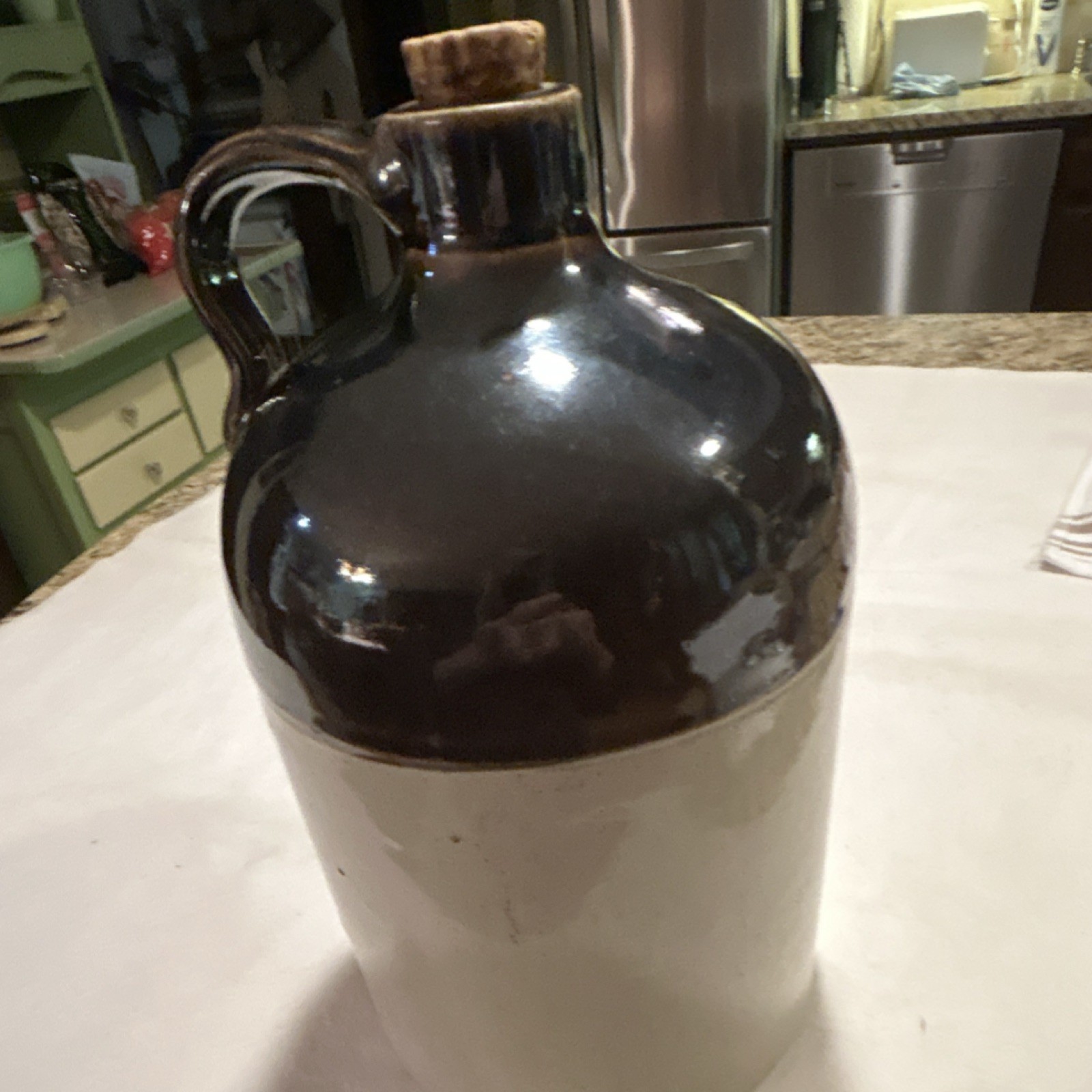 Primitive Brown Beige Ceramic shoulder Jug Medium Two-Tone with Handle