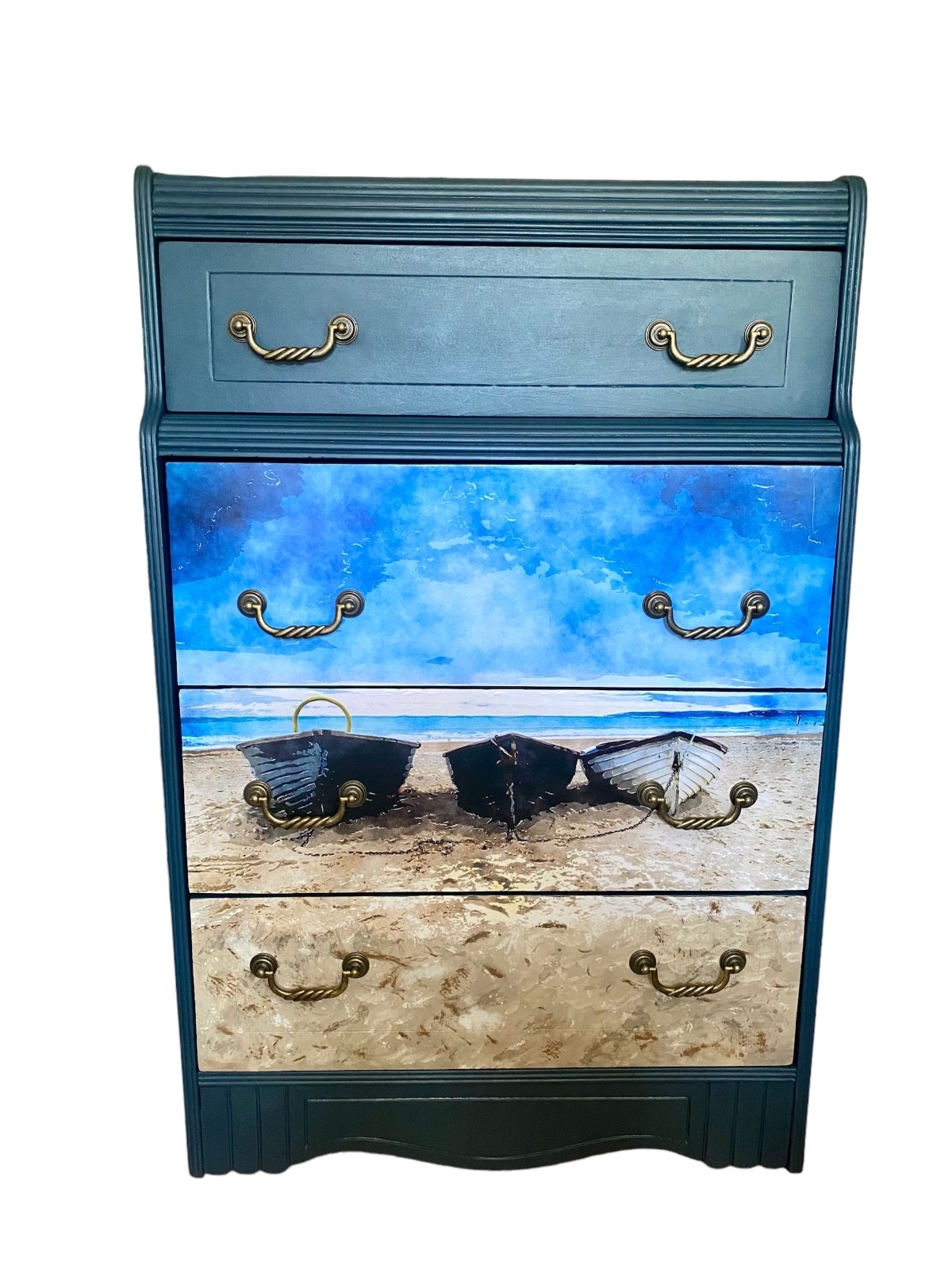 Navy painted antique waterfall dresser