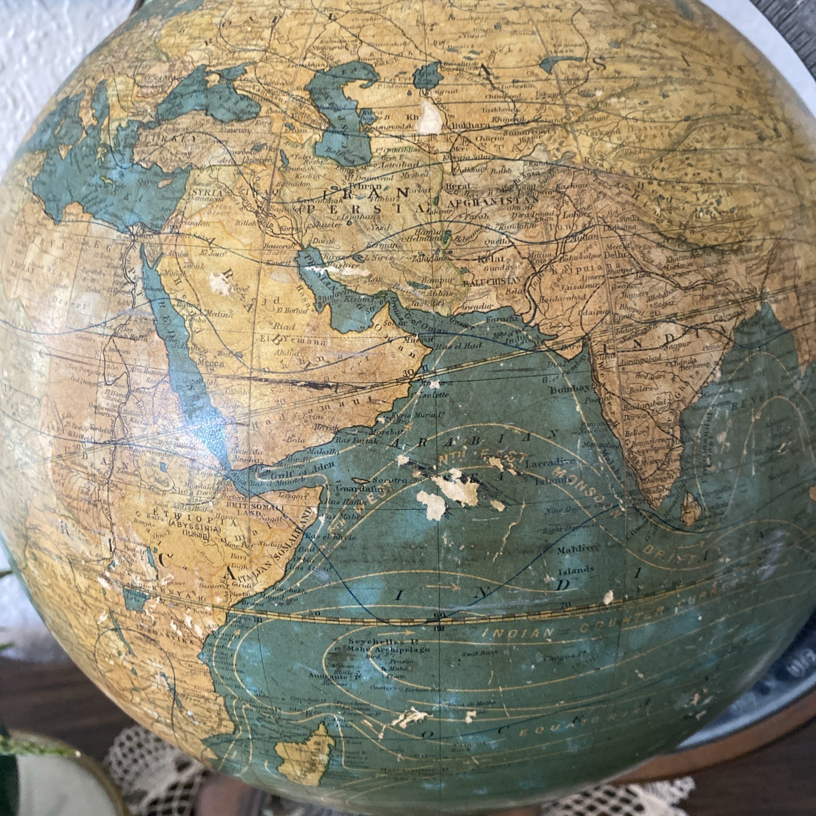 ANTIQUE W & AK JOHNSTON 12 INCH TERRESTRIAL GLOBE ON STAND