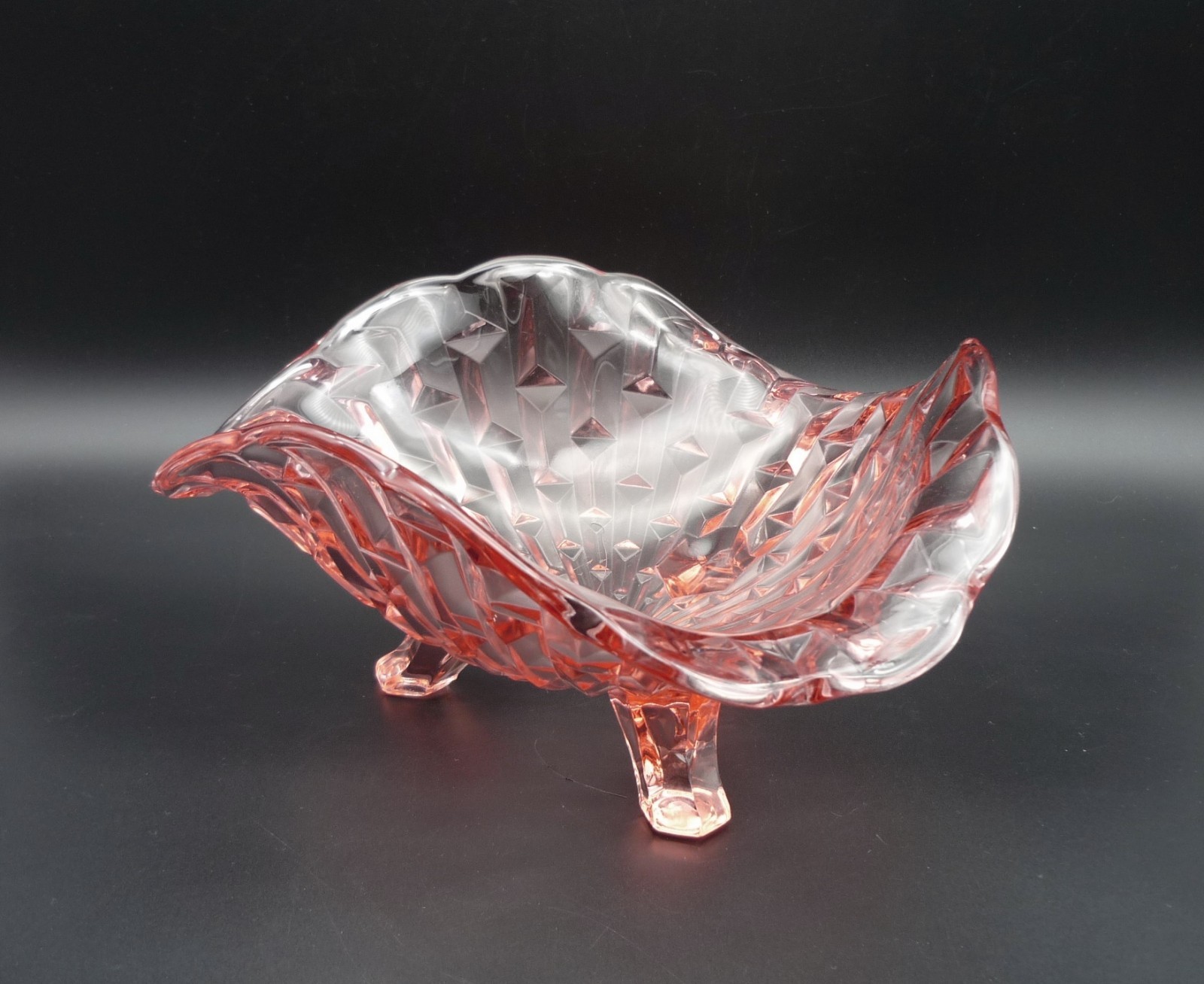Antique Central Glass Works Pink 3-Toed Tricorne Bowl Pink Depression Glass