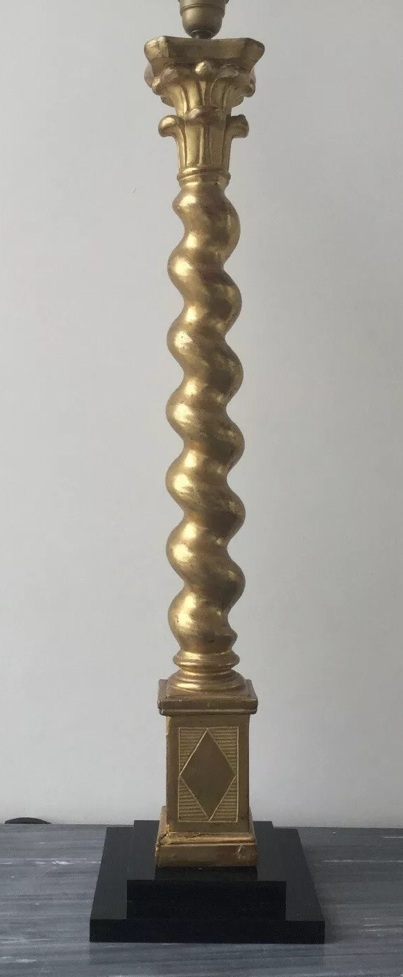 Antique Lamp Carved Gilt Wood Spiral Column French C. 1780