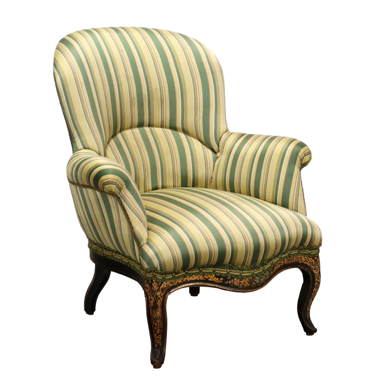 Antique Armchair Lacquered Wood Padding Italy Late XIX Century Original