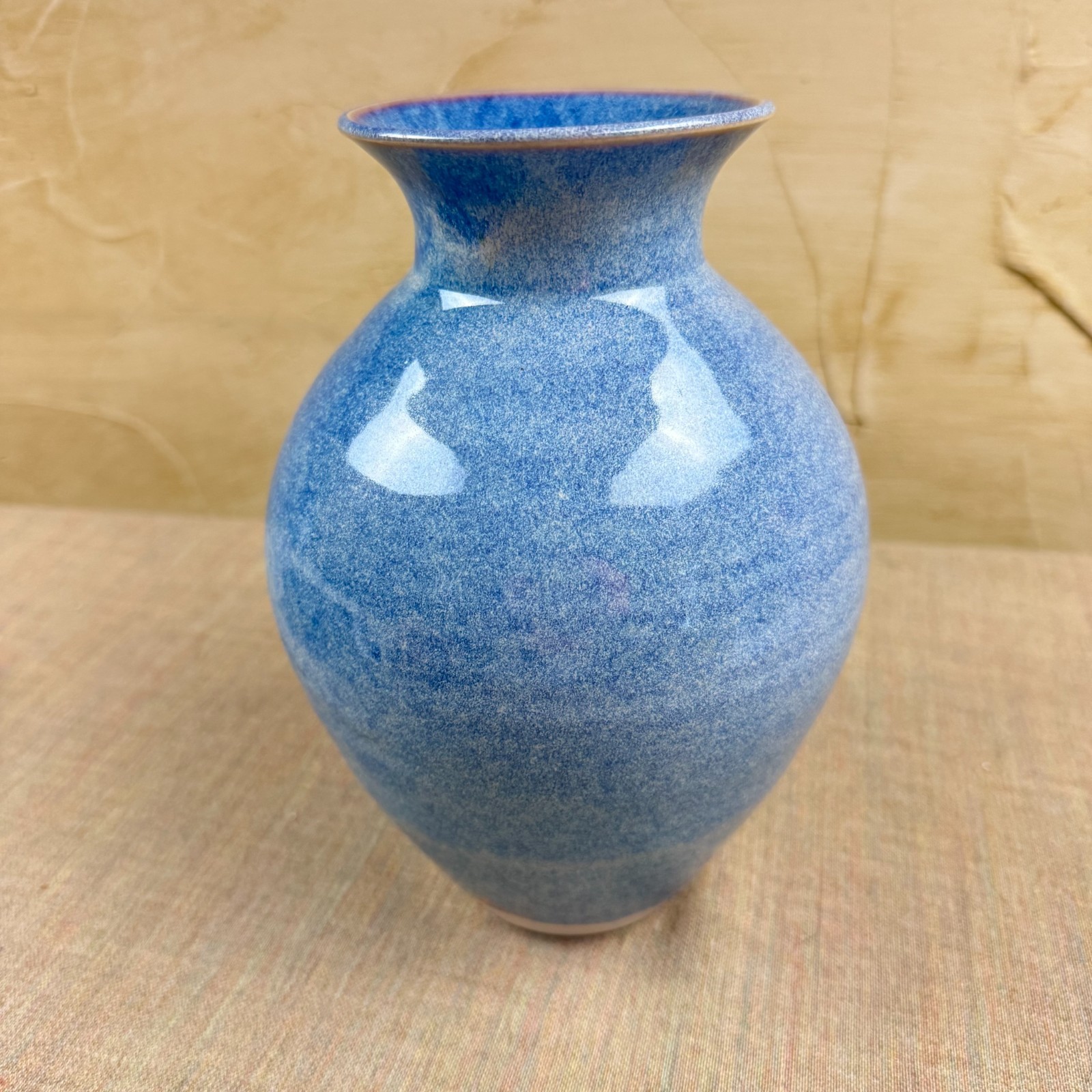 Vintage Blue Mottled Ceramic Vase Mid Century Modern Bulb Form 8″