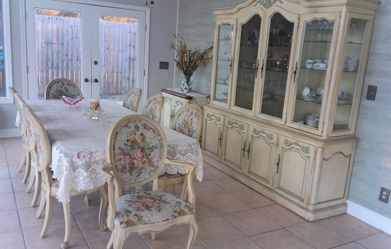 Rare! White Furniture Company Dining Room Set – Banquet table, Hutch, Tea Cart