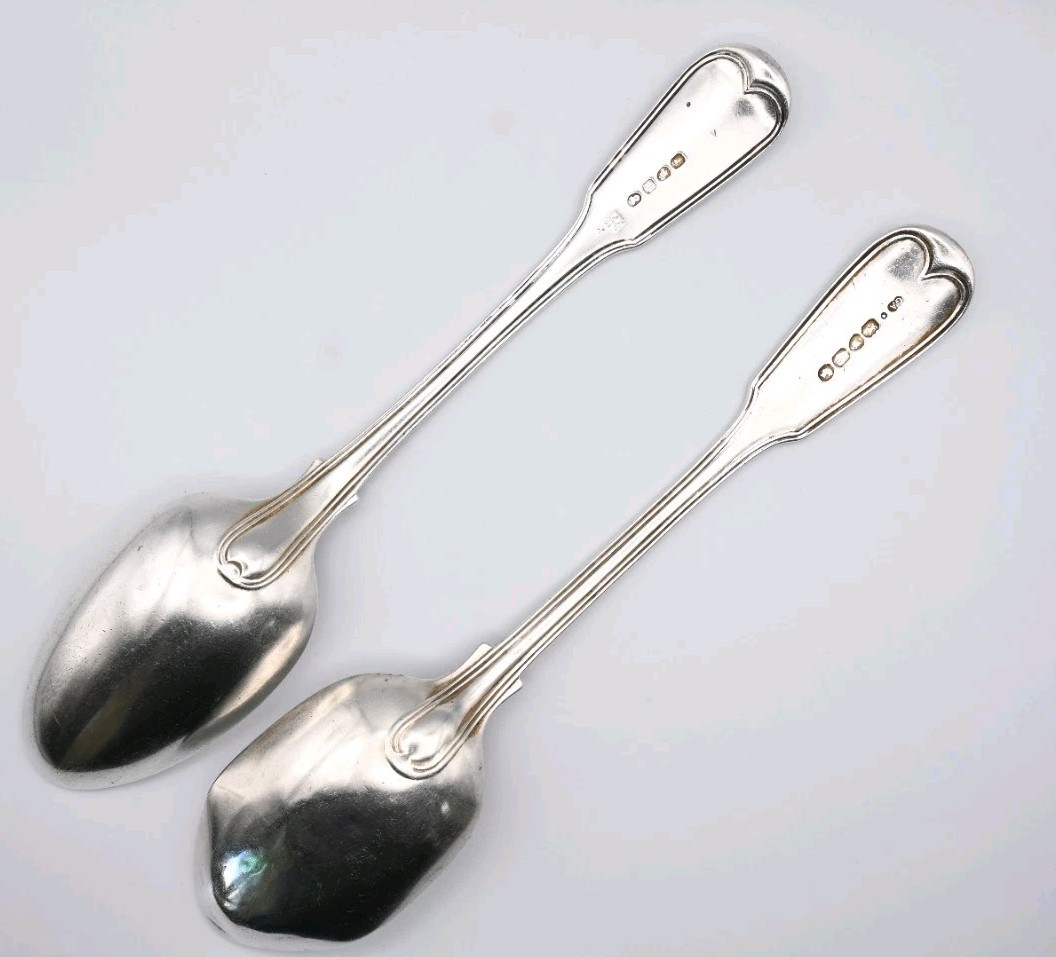 Antique 2 Silver Large Spoons Table/Serving Georgian Victorian 169g Heavy Reeded