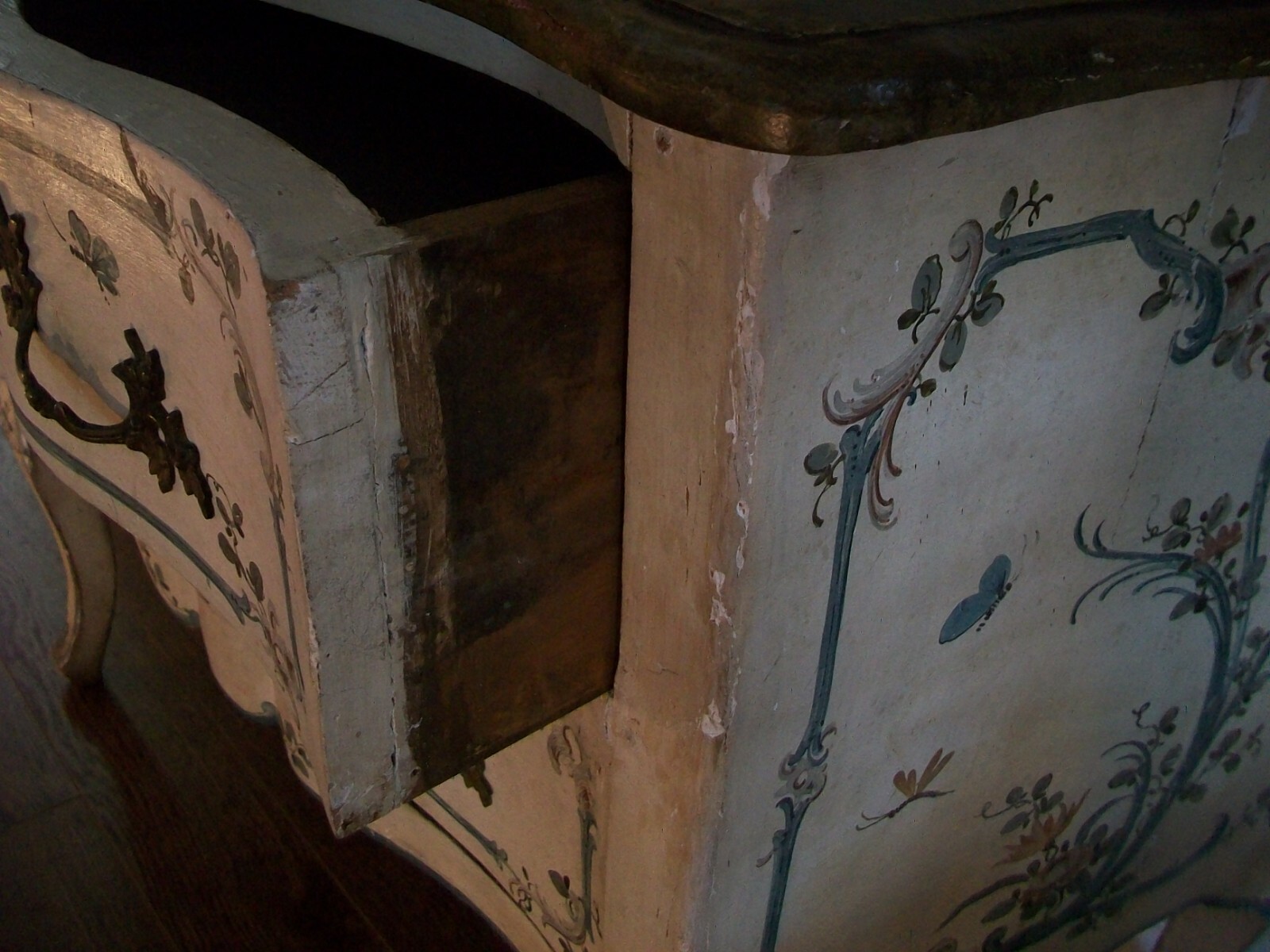 Italian Rococo Floral & Butterfly Painted Chest of Drawers – Mid 19th Century