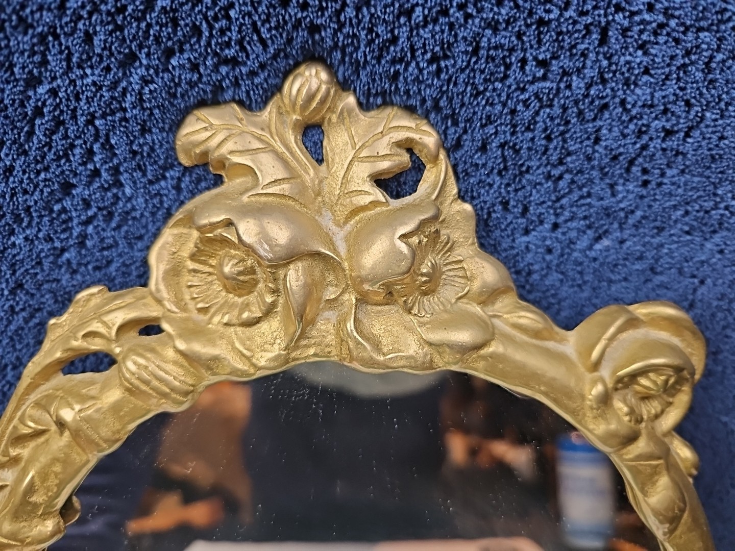 VINTAGE Solid Bronze Ornate French Table-Top Vanity Mirror 11″ W x 13″ H
