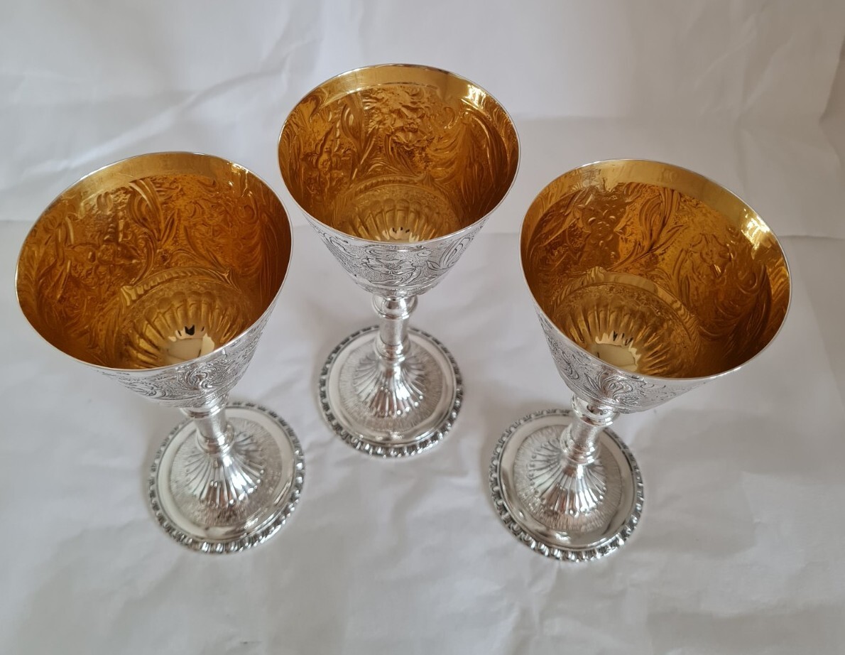 Vintage sterling silver Goblets / Chalices. Sheffield 1974. By Frank Cobb & Co