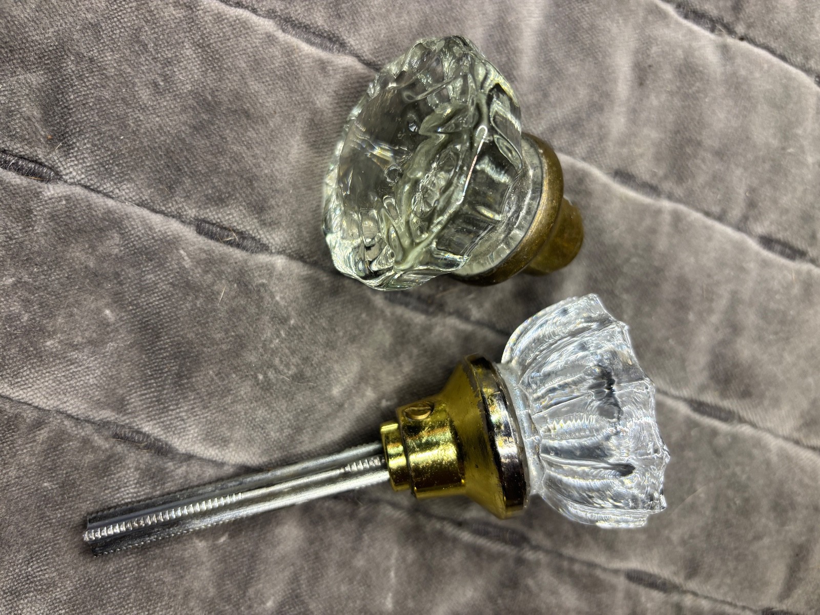 Antique VTG Glass, Brass Door Knobs Lot Of 9 Hardware Salvage