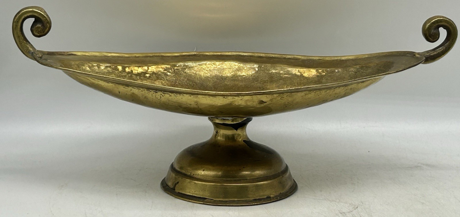 Antique Imperial Russian Brass Hammered Bowl Centerpiece, Double Handled 1918