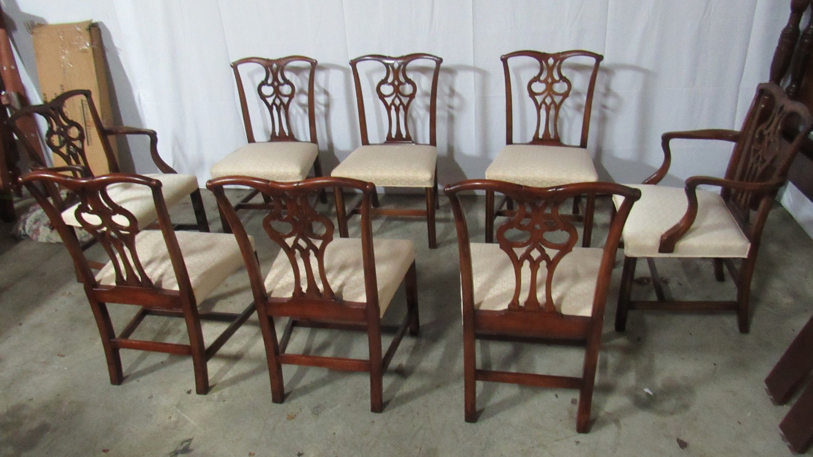Vintage Mahogany Chippendale Dining Room Chairs Eight