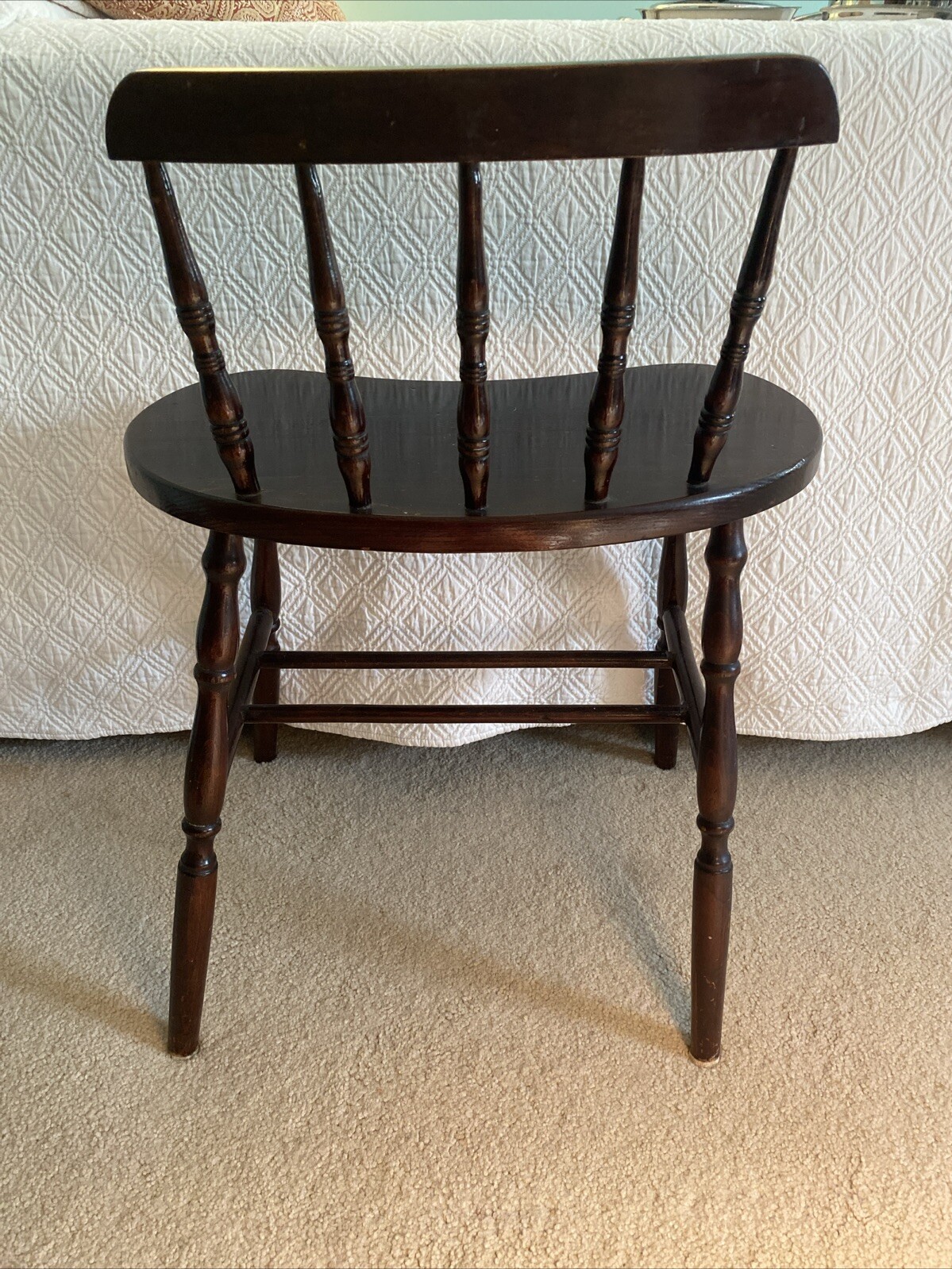 Vintge Solid Wood Spindle Back Kidney Shaped Accent / Vanity Chair Seat 18” H