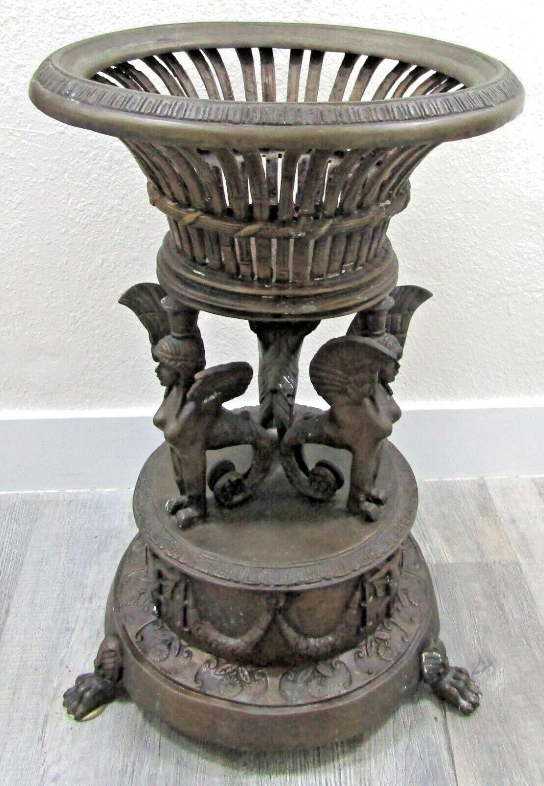 French Empire Style Bronze Jardiniere with Female Griffons and Cherubs 30″ Tall