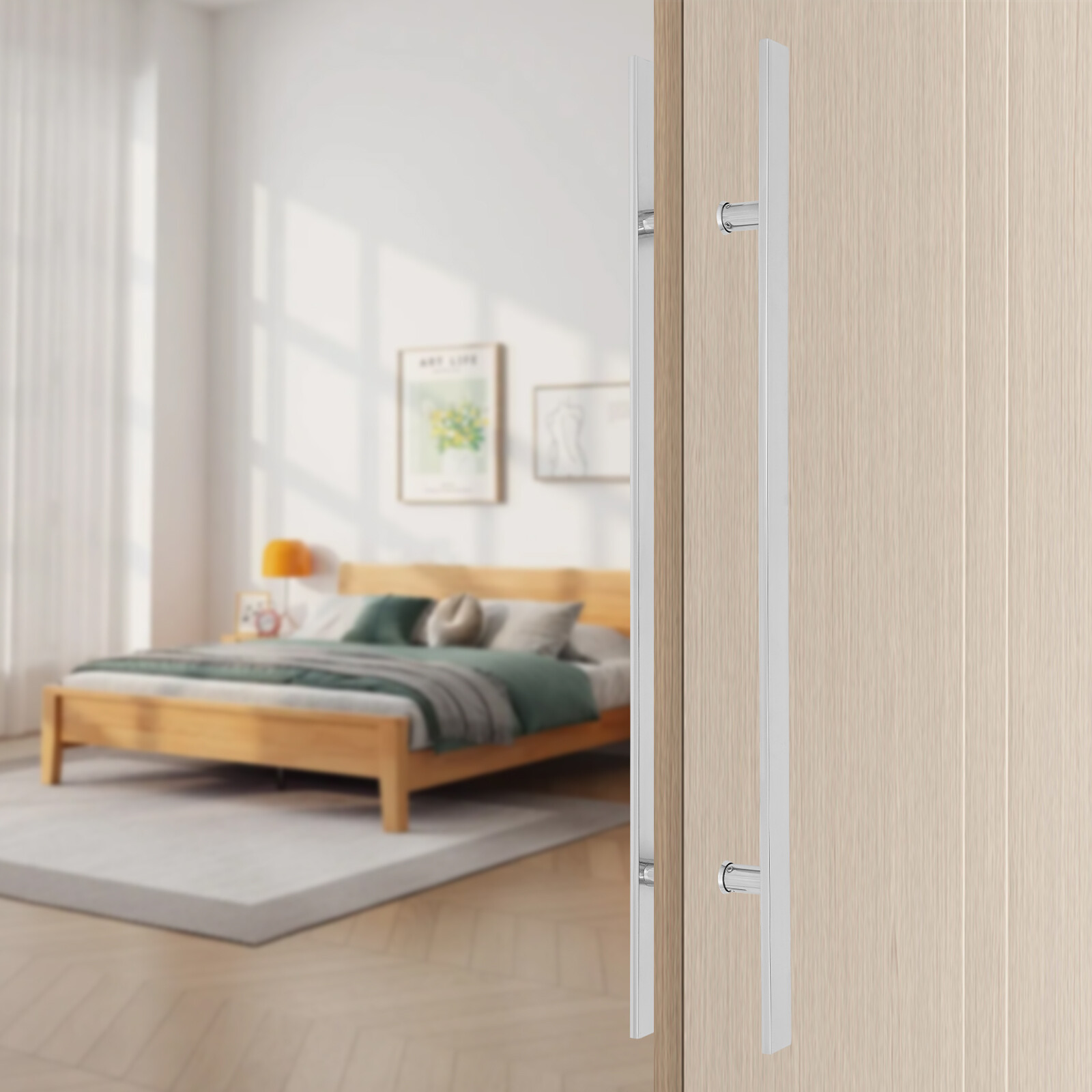 Pair Stainless Steel Push-Pull Barn Door Handles 89.5 × 4.06 cm Modern Silver