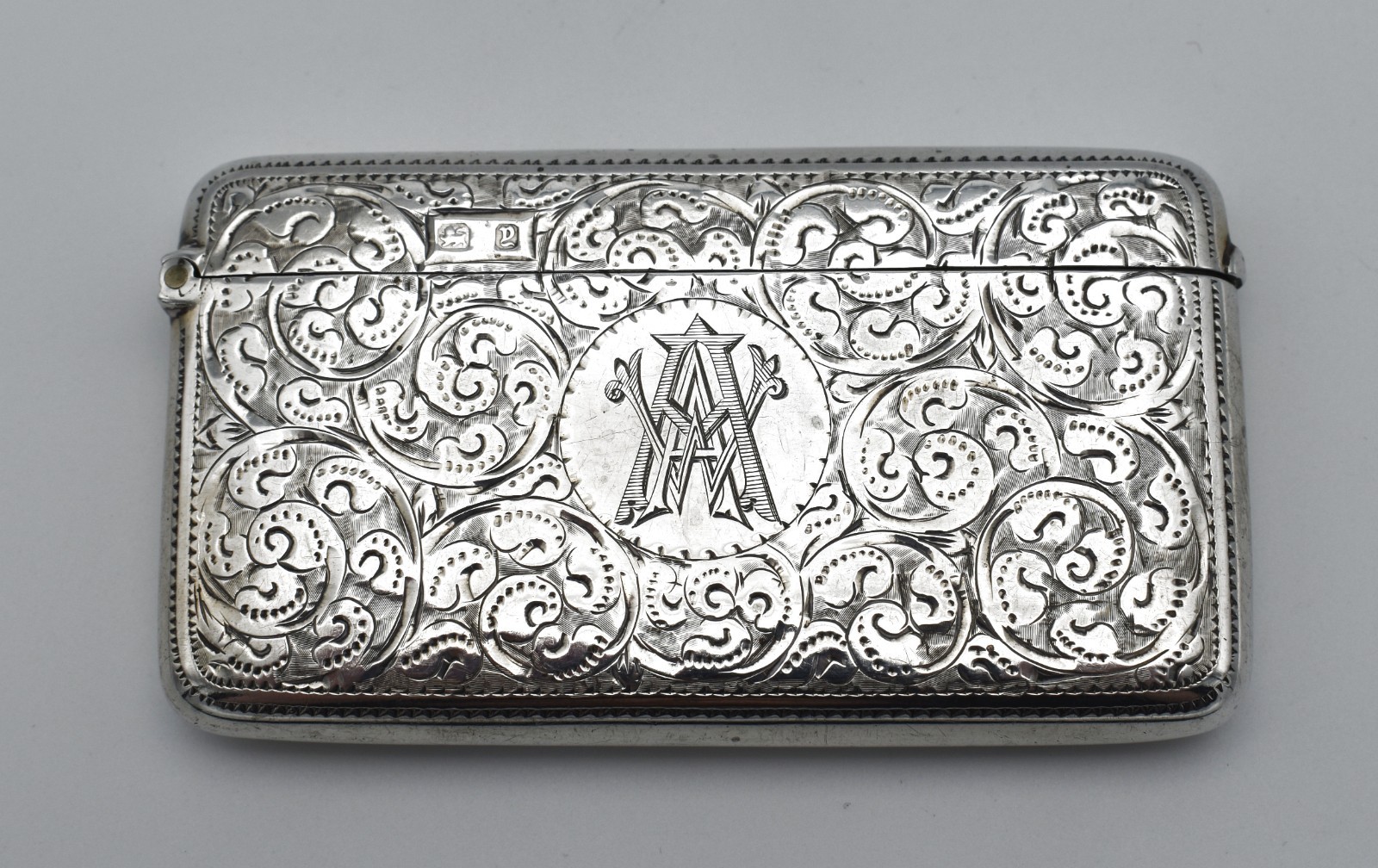 Antique Victorian Sterling Silver Calling Card Case 1898 Acanthus Scroll