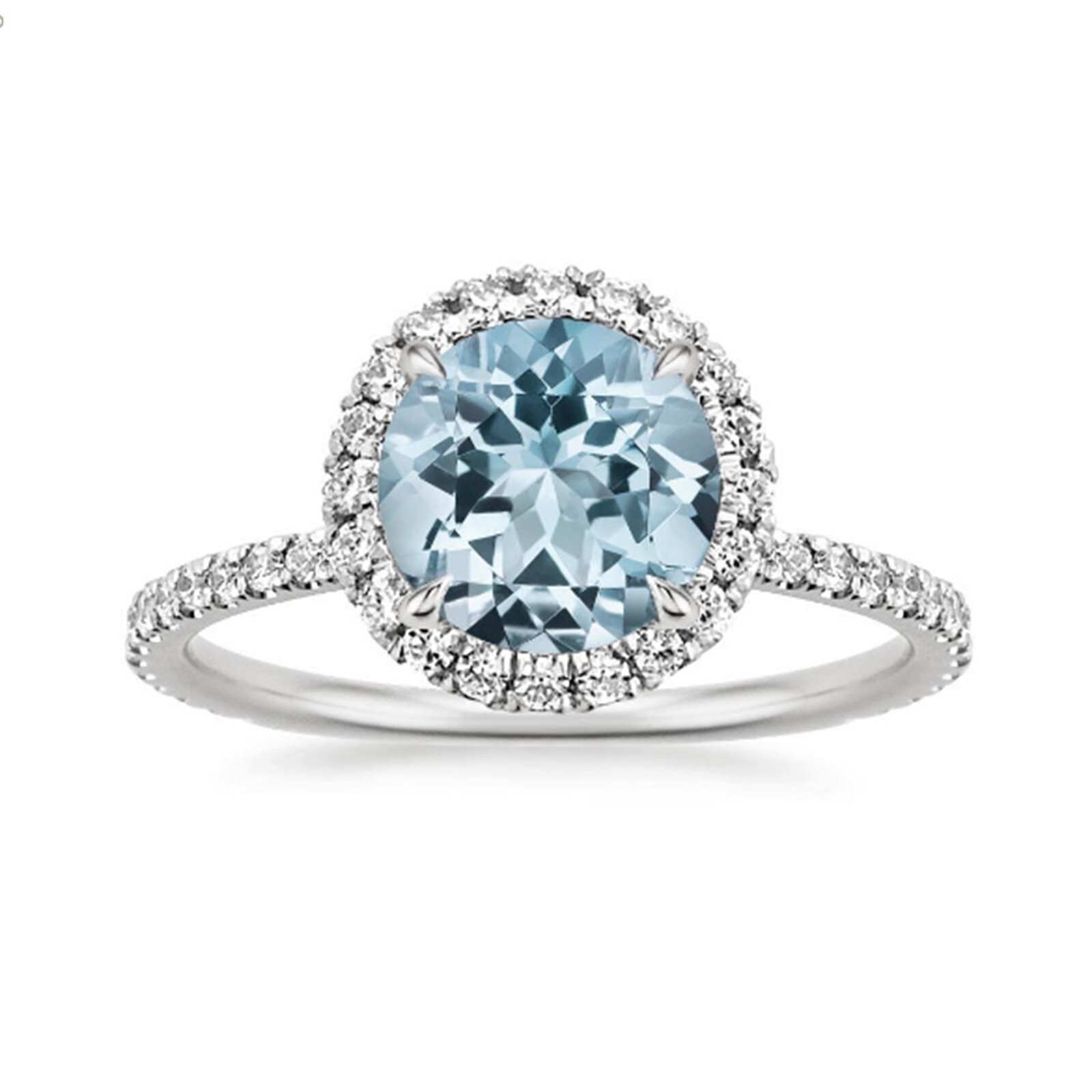 1.80 Ct Natural Aquamarine Diamond Engagement Ring 14K Solid White Gold Size 5