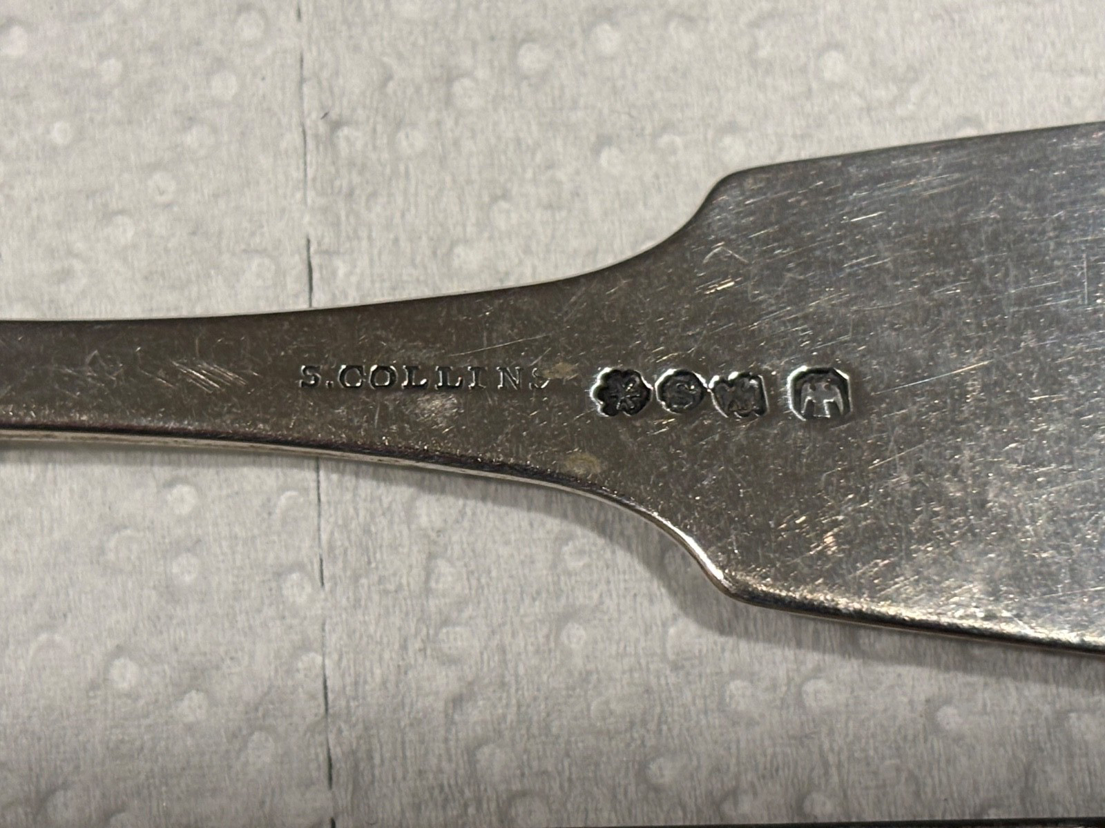 1840s J Collins Utica NY coin silver tablespoon serving spoon 8”