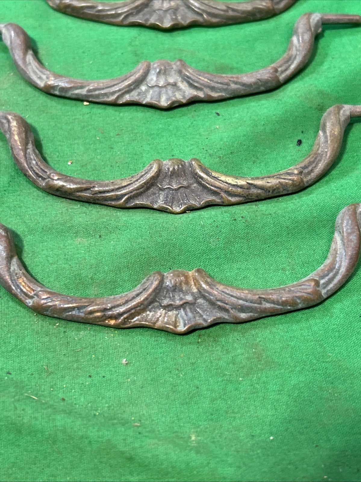 Four 5” Center Ornate Solid Brass Antique Drawer Pulls Bails