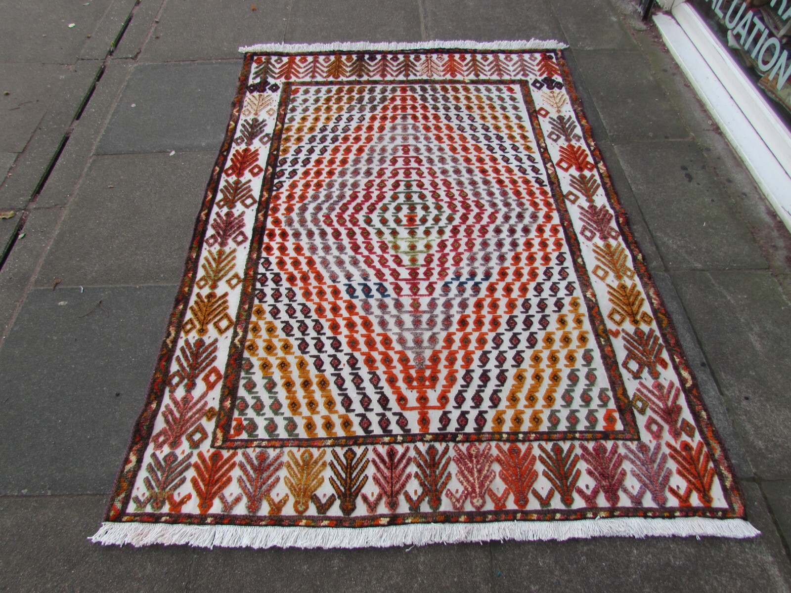 Vintage Traditional Hand Made Oriental Wool White Small Somak Kilim 189x131cm