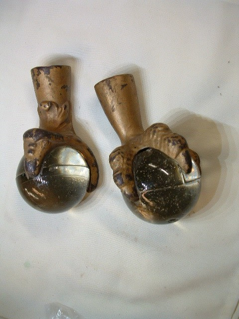 2 Large Antique Cast BRASS Eagle Claw Glass Ball Furniture Feet