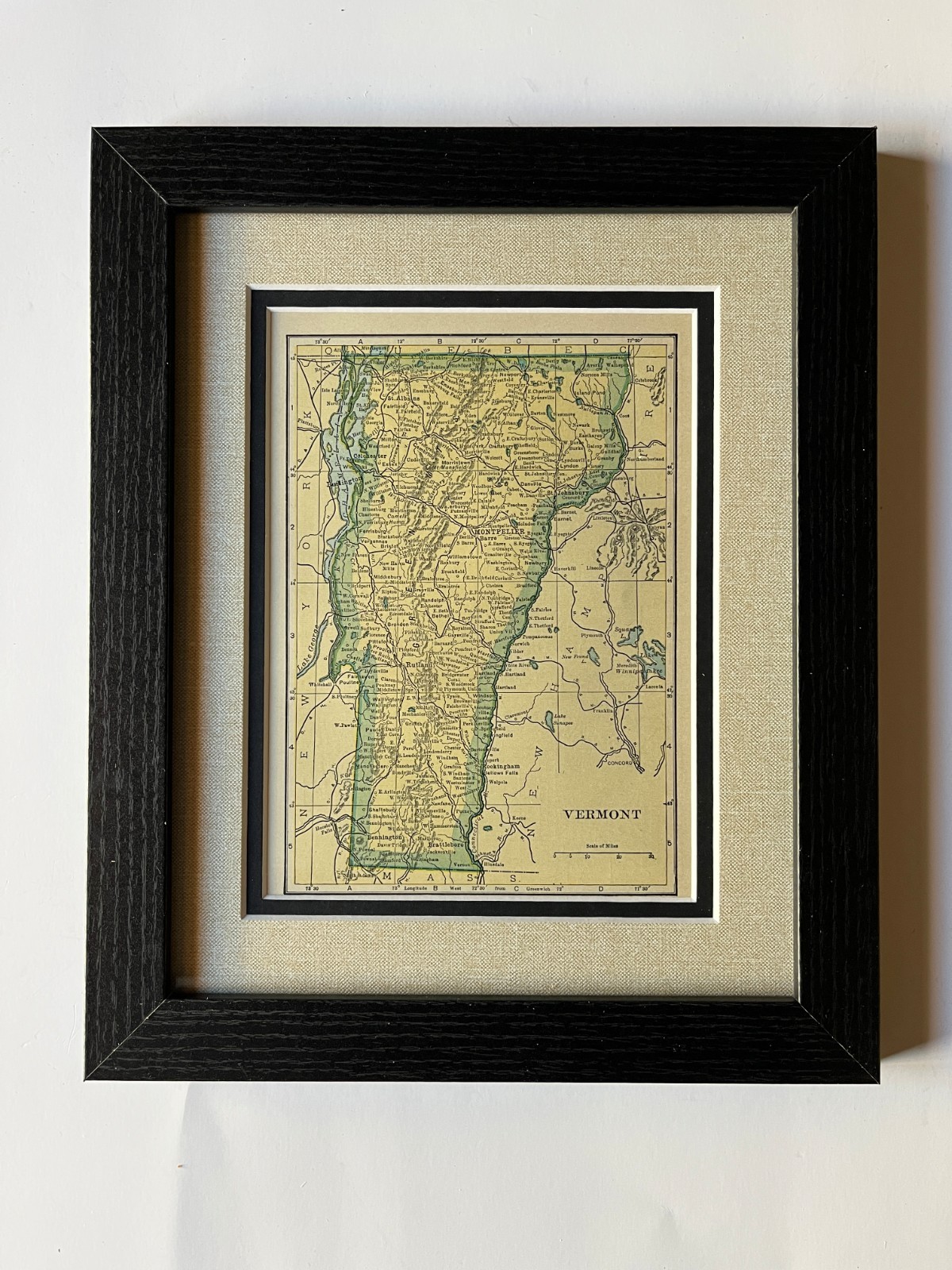1927 VERMONT State Map by C.S. Hammond, Frame/Double Mat SEE DESCRIPTION