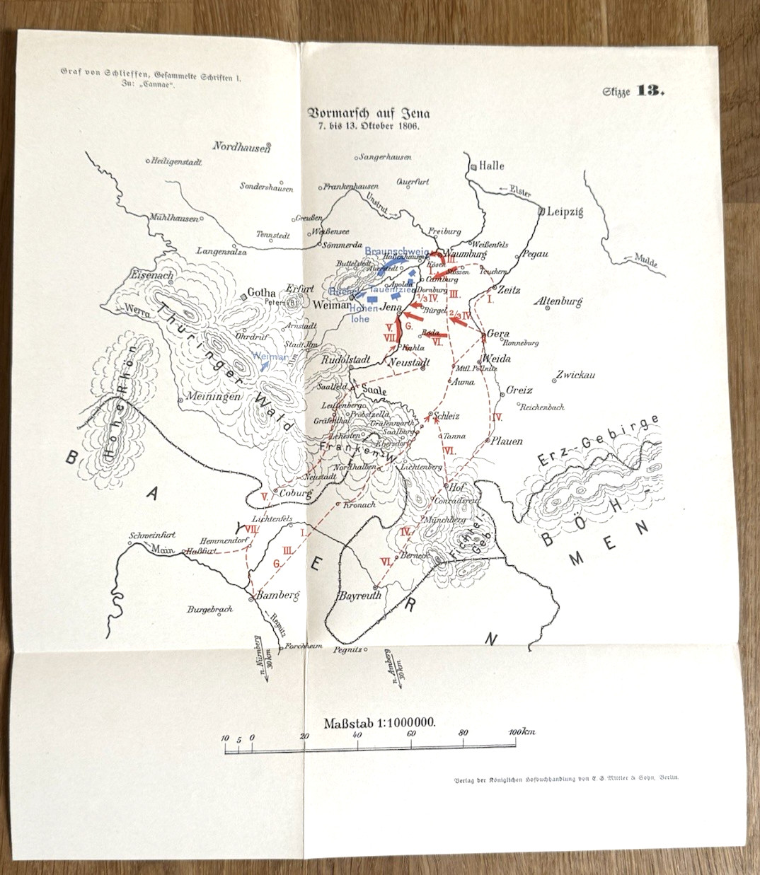 1913 German Field Marshal Schlieffen Map 1806 Battle of Jena Napoleonic Wars