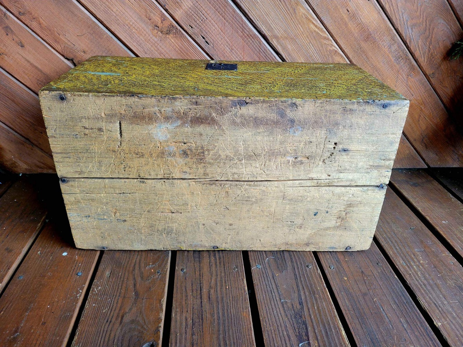 Antique 1830s Sponge Decorated New England Immigrant Dome Lid Trunk Chest Box
