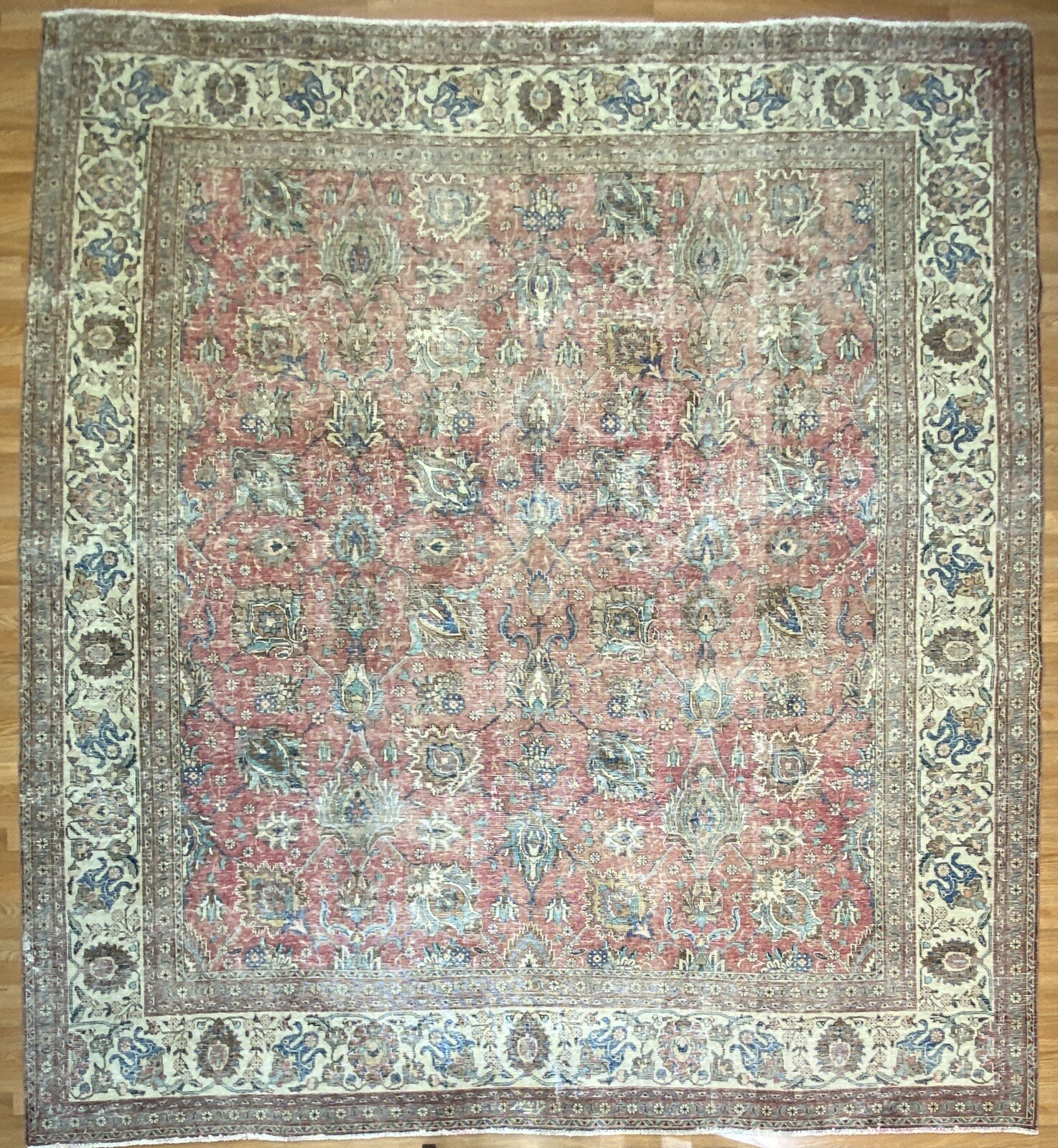 Outstanding Overdye – 1940s Antique Vintage Rug – Floral Carpet – 9.9 x 10.8 ft.