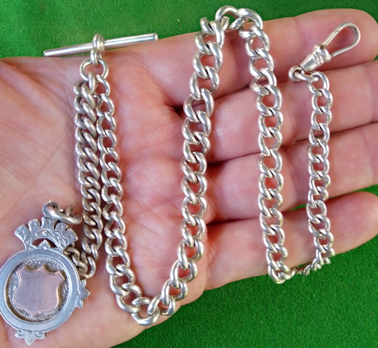 SUPERB Heavy Graduated ANTIQUE Sterling Silver ALBERT POCKET WATCH CHAIN 16in