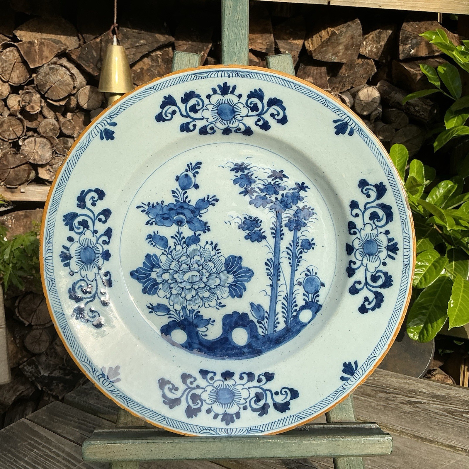 Antique 18th C. De Klaauw Dutch Delft Tin Glazed Chinese Influence Plate 12.25”