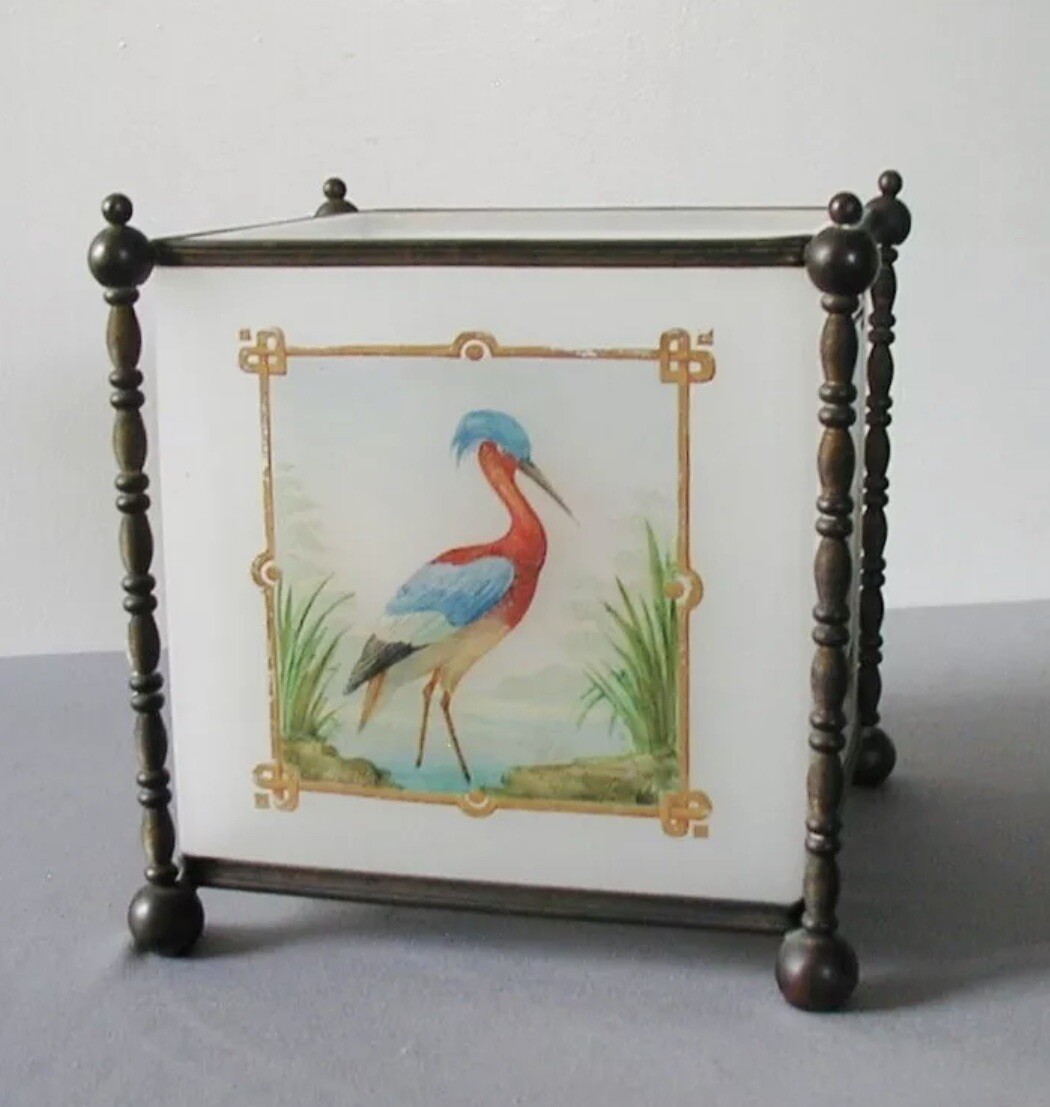 Antique Bronze Opaline Glass Cache Pot Tissue Box Jardiniere Chinoiserie Vase