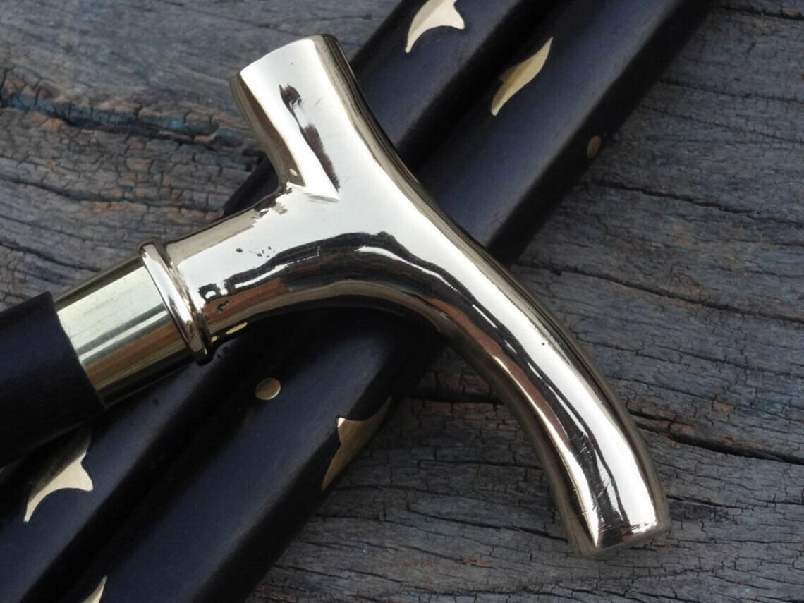 Plain Smooth Derby Handle Victorian Foldable Black Colour Wooden Walking Stick