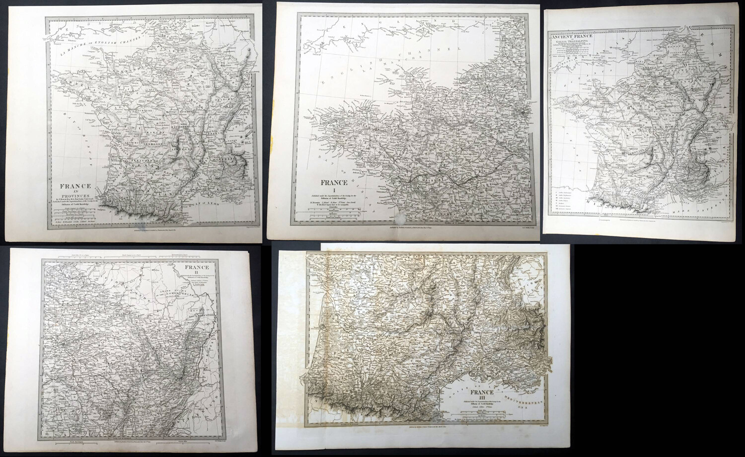 1830-31 SDUK Antique Maps of France and Regions x 5 – Full Set