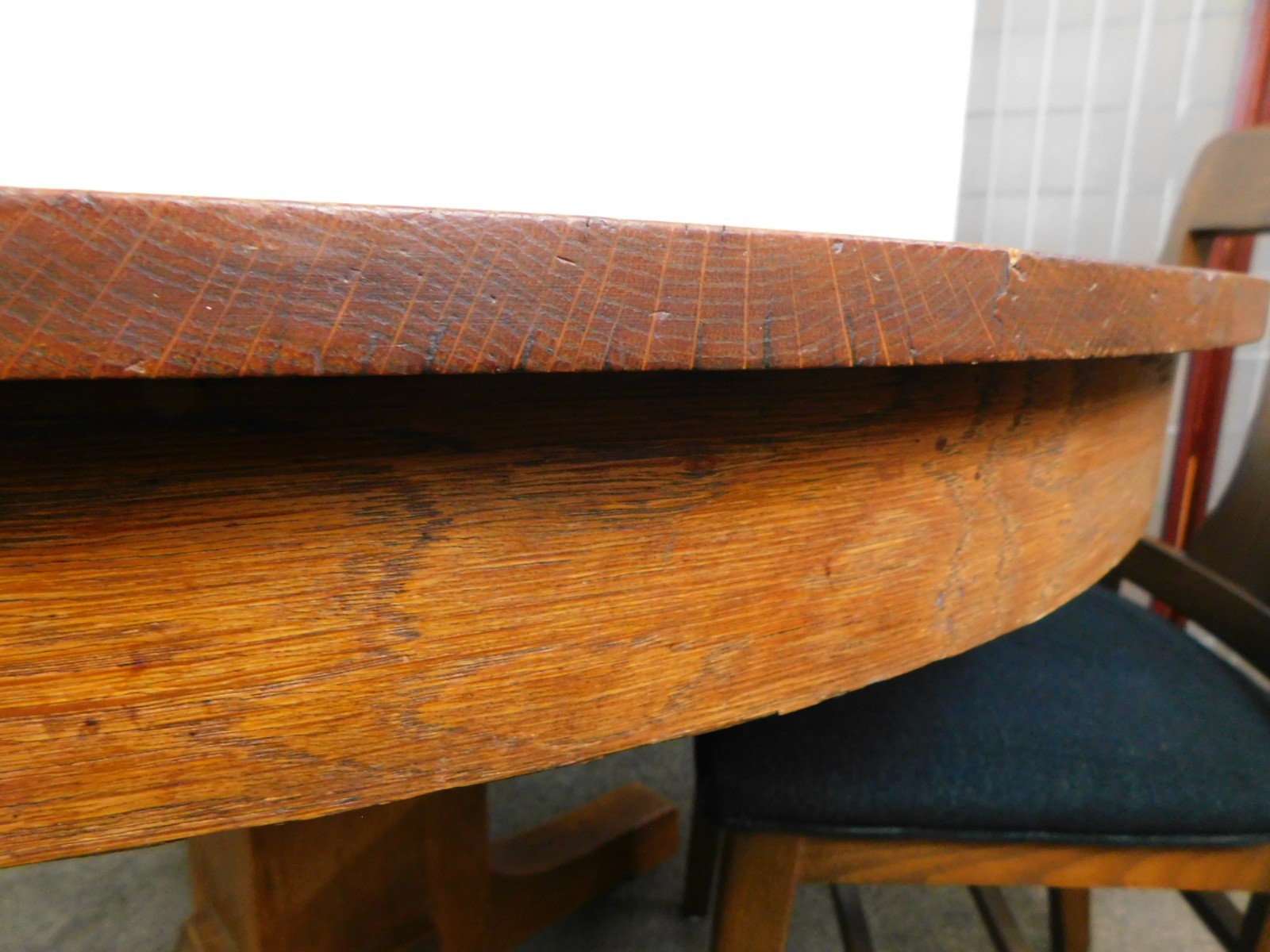 Antique Solid Oak 48″ Mission Arts Crafts Round Dining Table Pedestal Base SHIPS