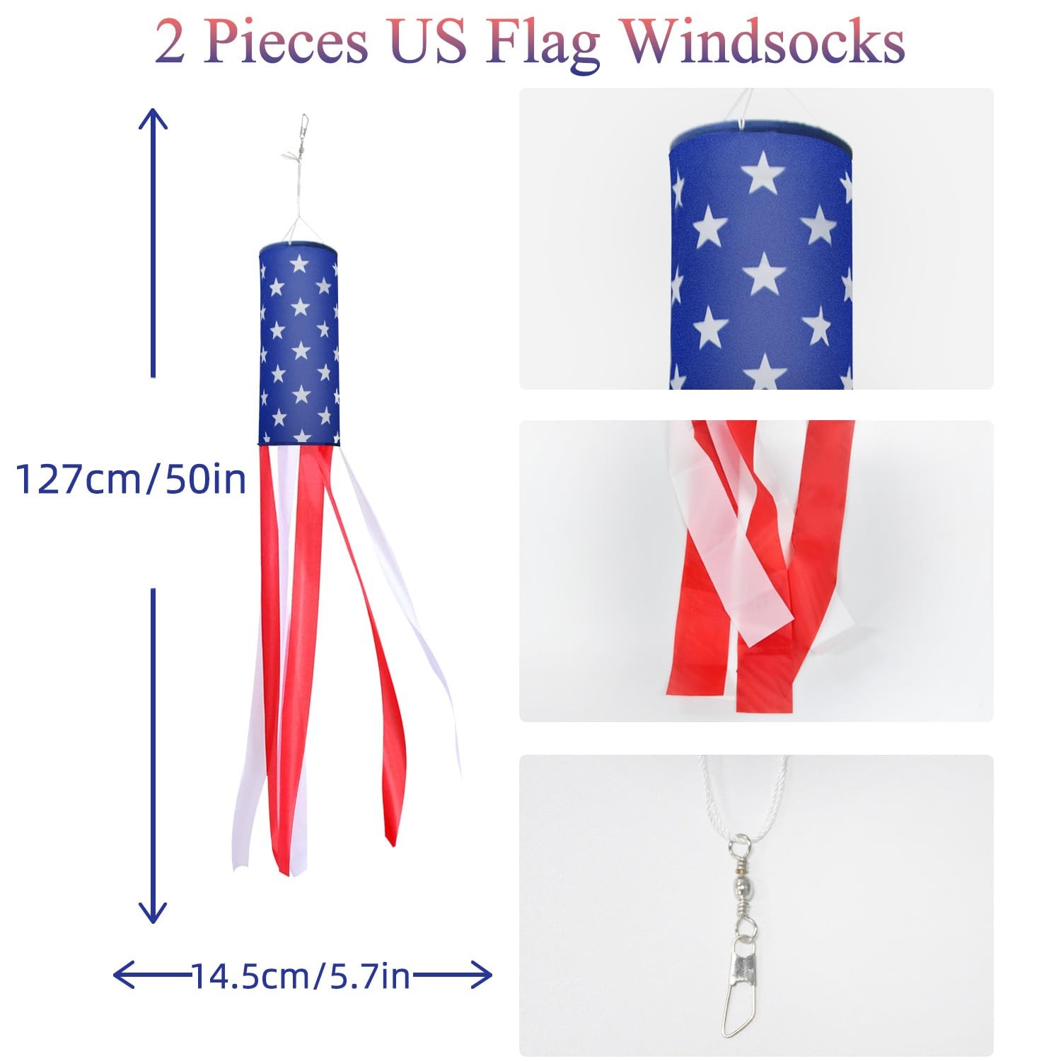 2 Pack 4th of July Windsock American Flag Wind Socks Outdoor Heavy Duty, 40″ USA