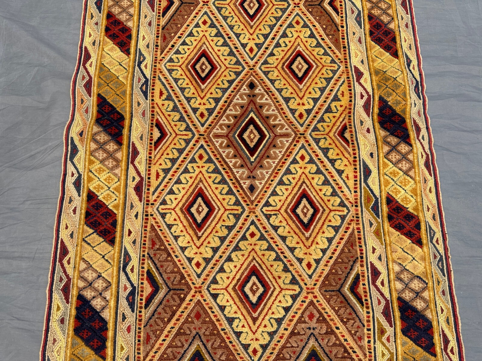 Afghan kilim runner rug handwoven wool tribal rust mustard pink rug 2×6 ft