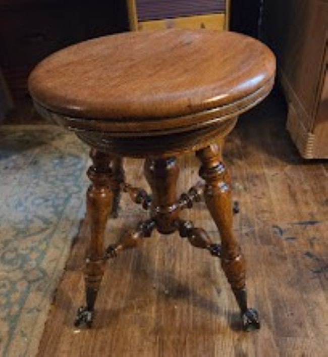 Antique Oak Victorian Swivel Piano Stool With Glass Ball Claw Feet