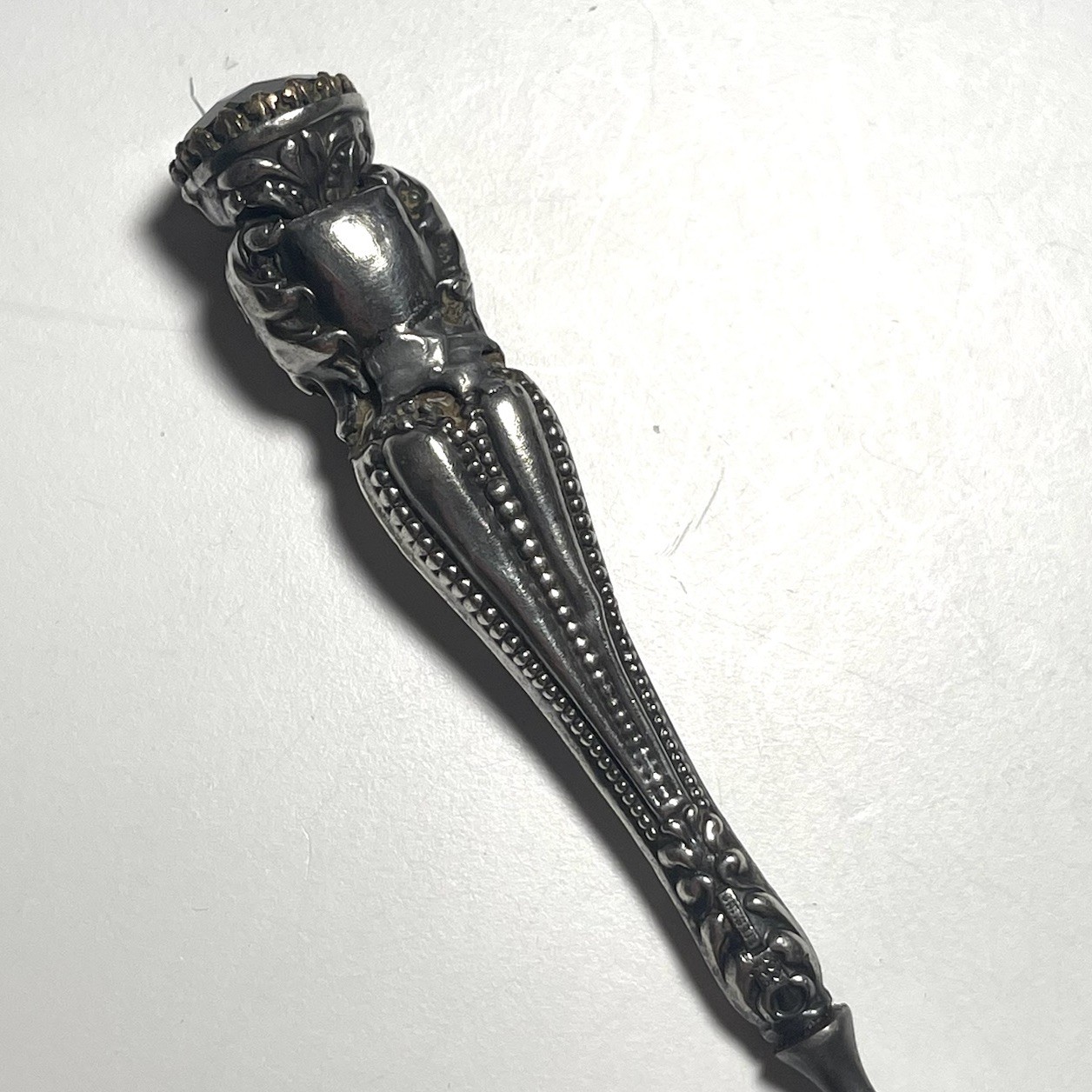 Antique Ornate Sterling Silver Nail File Amethyst Stone Encrusted Very Unique!