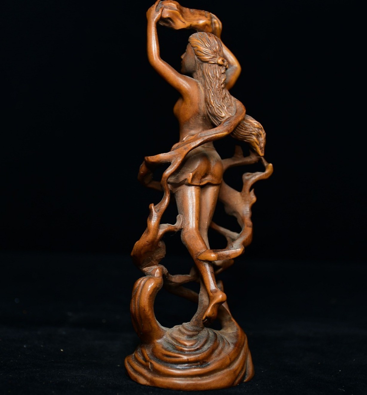 Vintage Wood Wooden Carved Figure Hand Comb Oriental Auspicious Decor Intricate