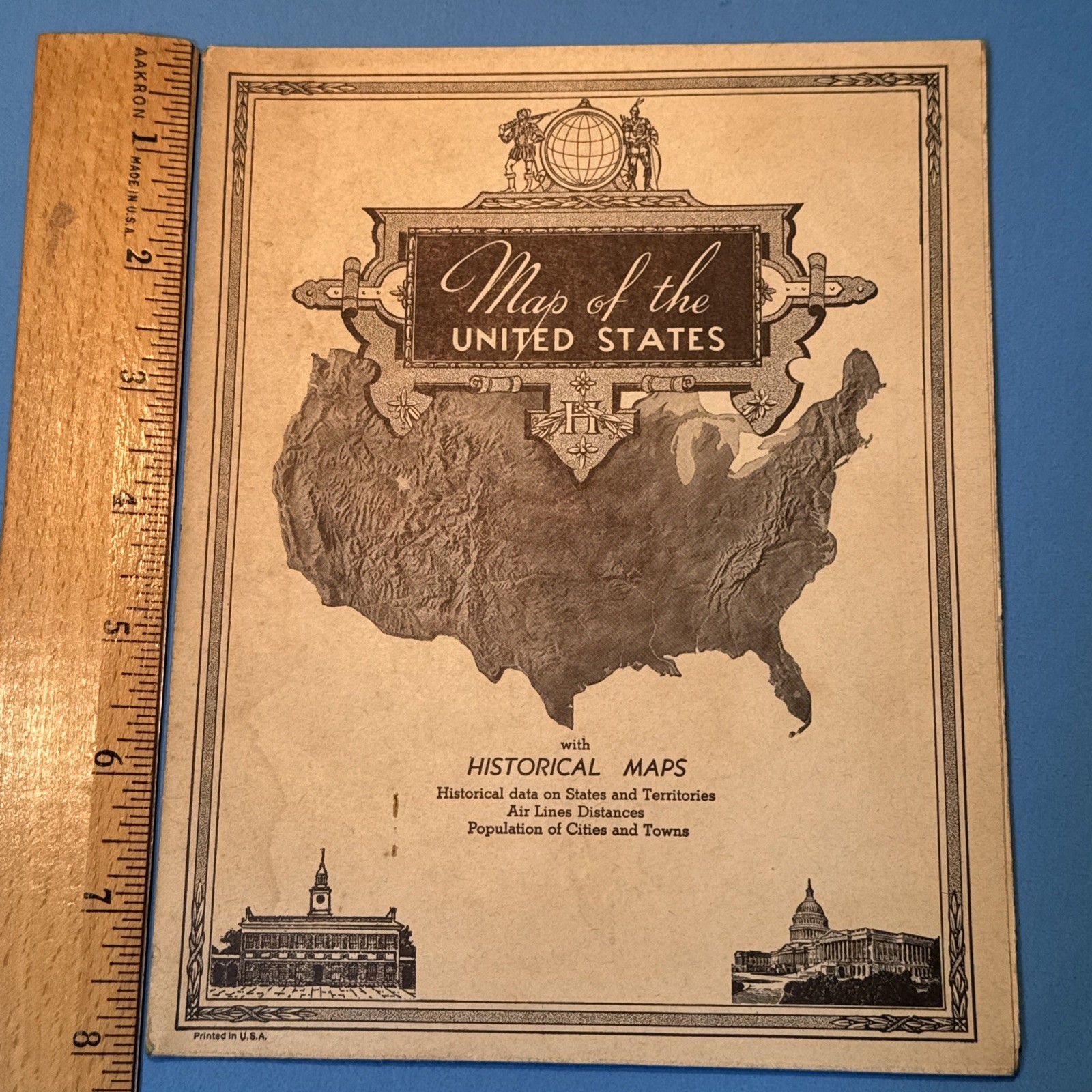 1930’s Color Hammond’s UNITED STATES with Historical Maps comprehensive fold out