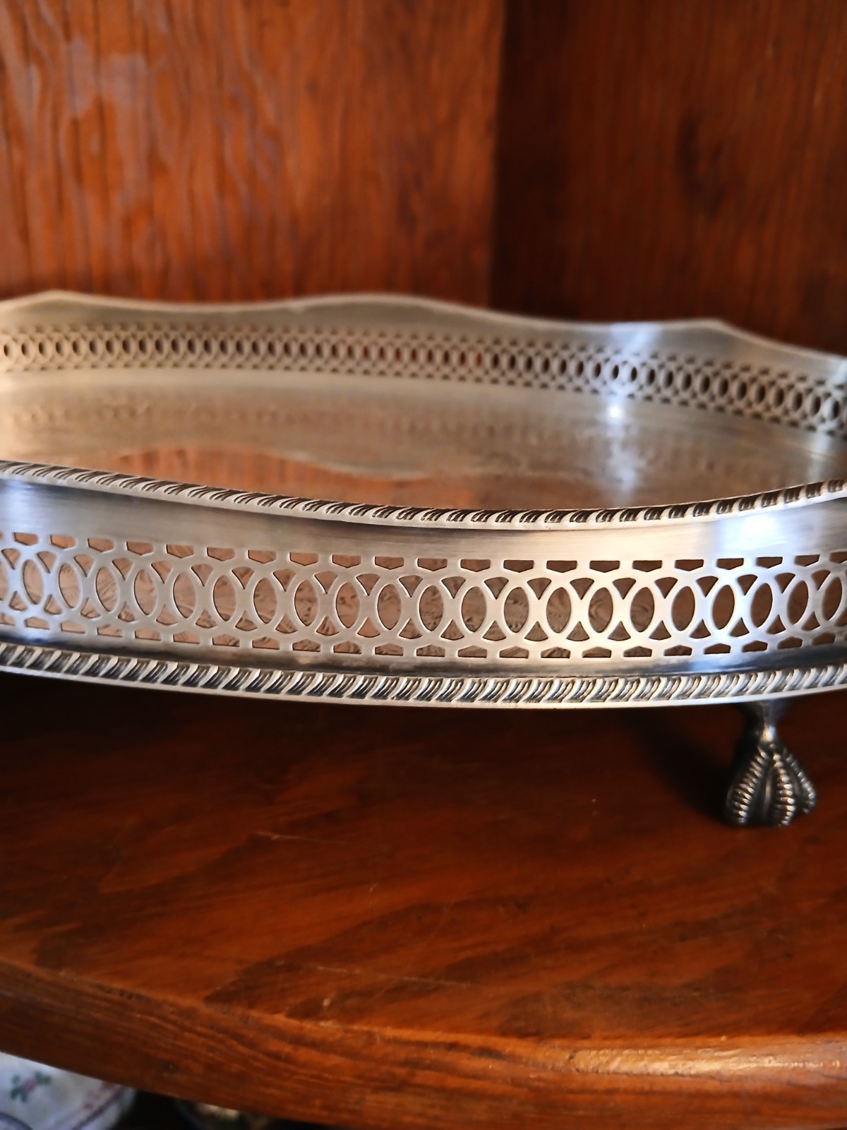 Antique Sheffield Large Oval Rococo Claw Feet Silverplated Serving Tray Platter