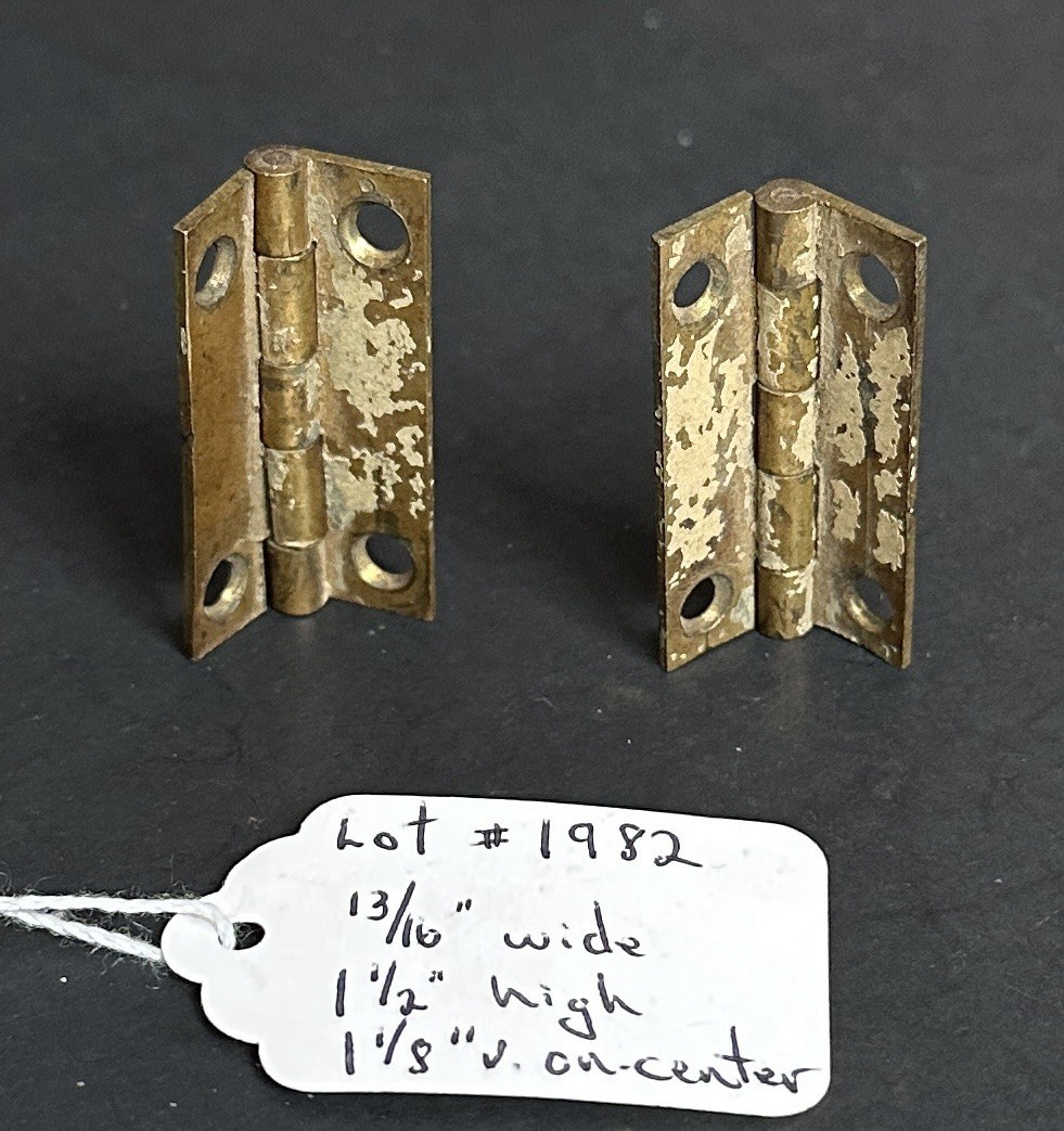 #1982–TWO (2) Vintage Solid Brass 4-Hole Narrow Hinges 13/16” w. x 1 1/2” h.