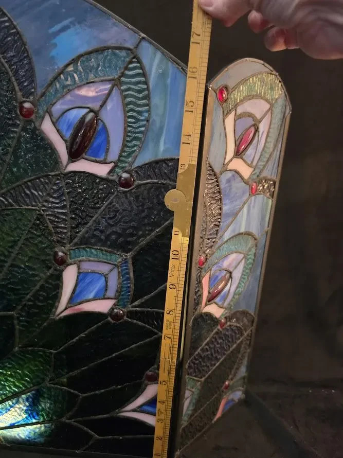 Antique Unique Handmade Peacock Stained Glass 20″ Tall Fireplace Front