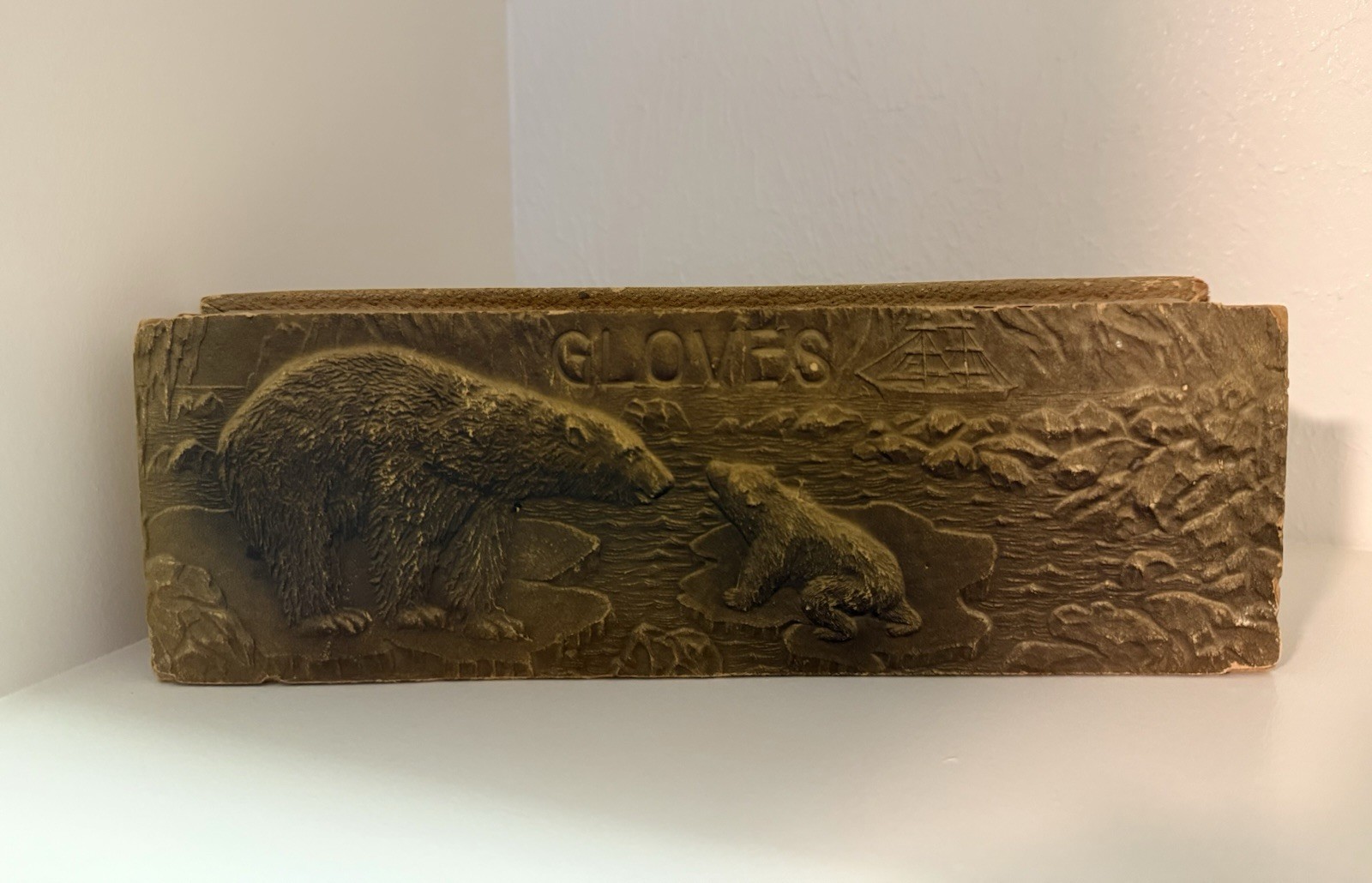 RARE 1920s Antique Glove Box w/ Embossed Bears – Rustic