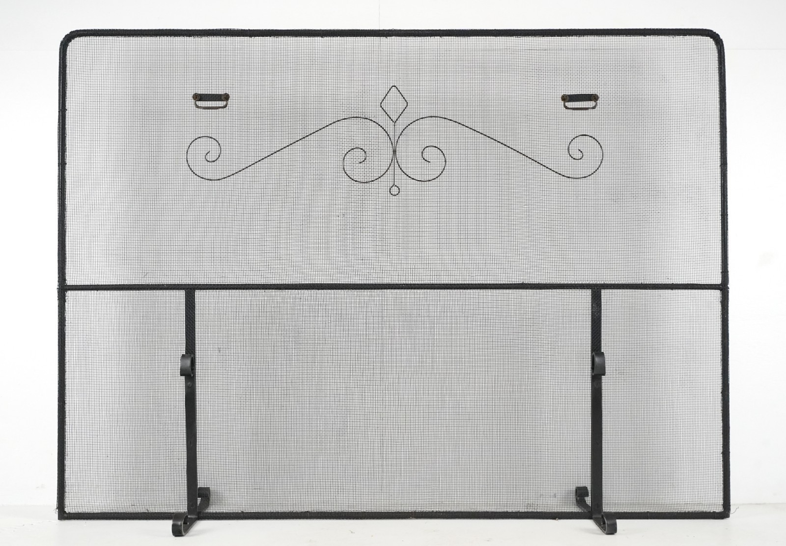 Antique Steel Mesh Wrought Iron Fireplace Screen 66 x 48.25 in.