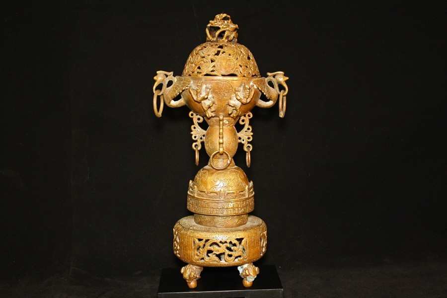 V0001 Antique Large Ornate Multi Staged Incense Burner. Late 19th C China.