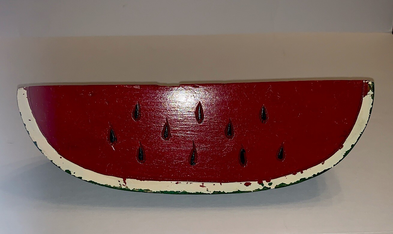 Antique Watermelon Carved Wood Folk Art Primitive Summertime OOAK