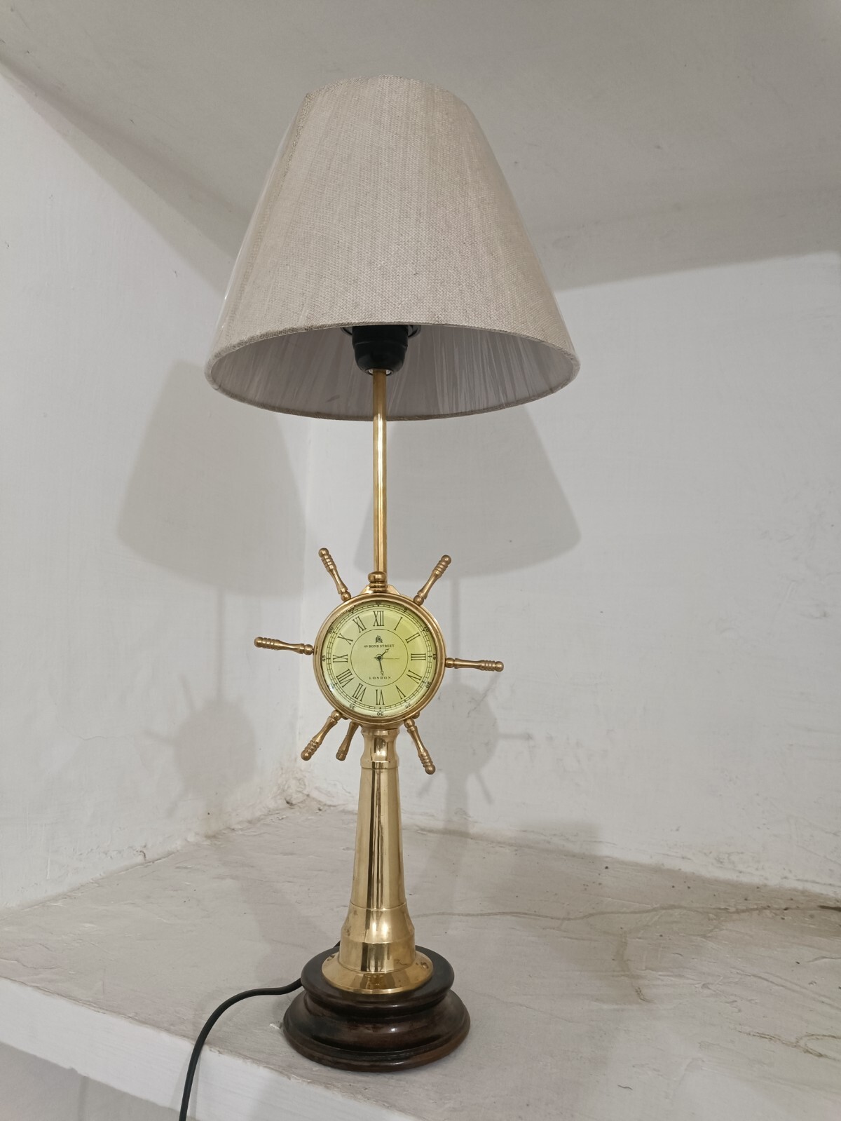 Maritime Brass Table Lamp With Clock Decor Brass Telegrapgh & Clock Lamp