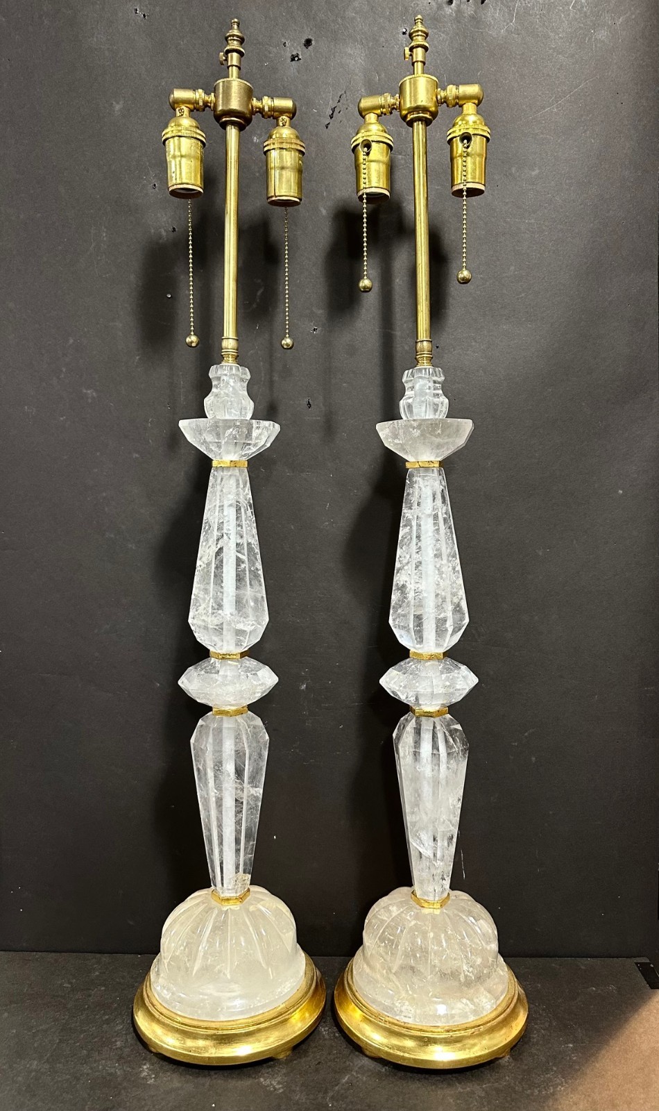 Natural Rock Crystal Table Lamp Quartz Golden Base Desk Lighting Pair 36 inch
