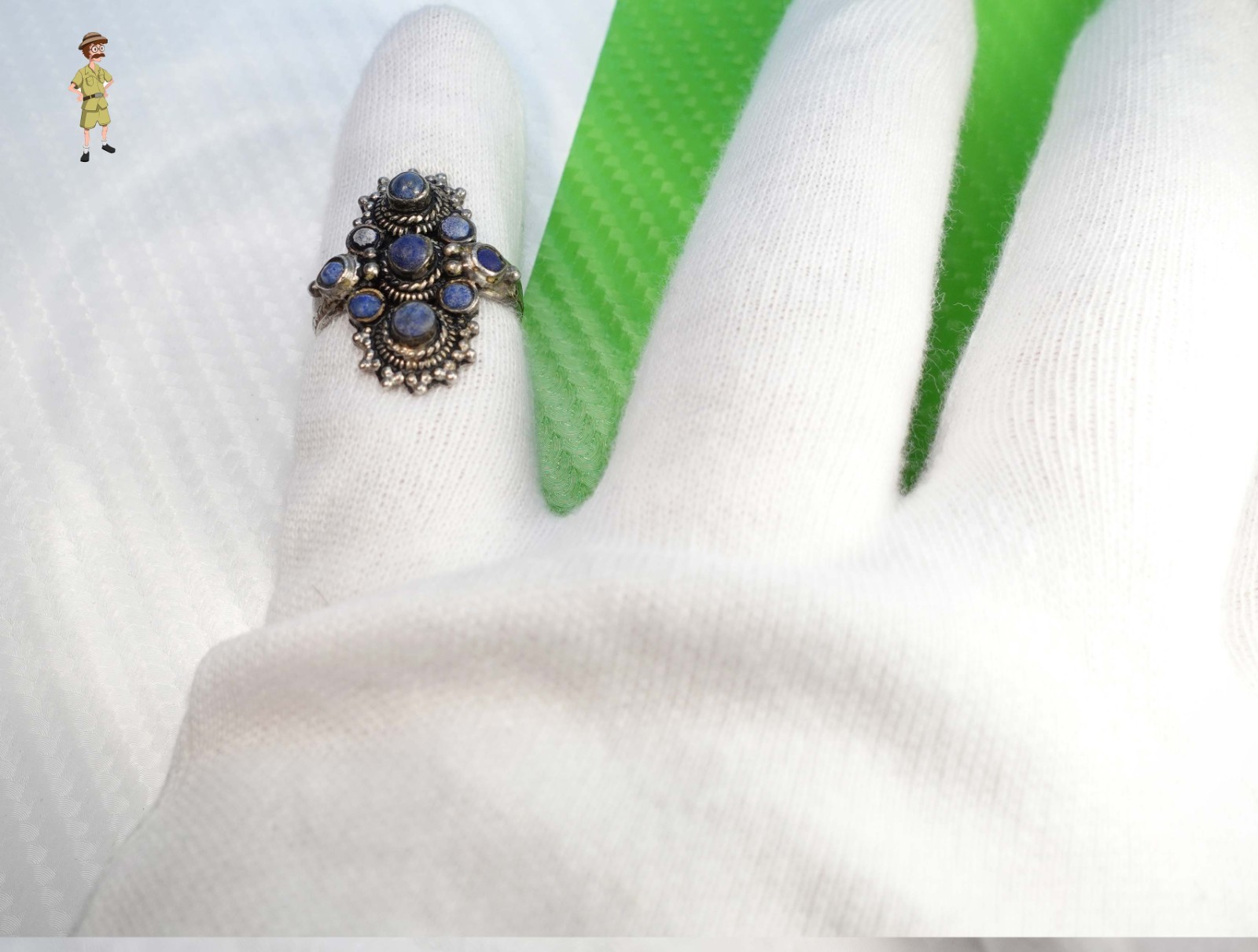 ✅ – BYZANTINE SILVER RING 9 LAPIS LAZULI STONES 1400 – 1700 AD 15- 17th Century